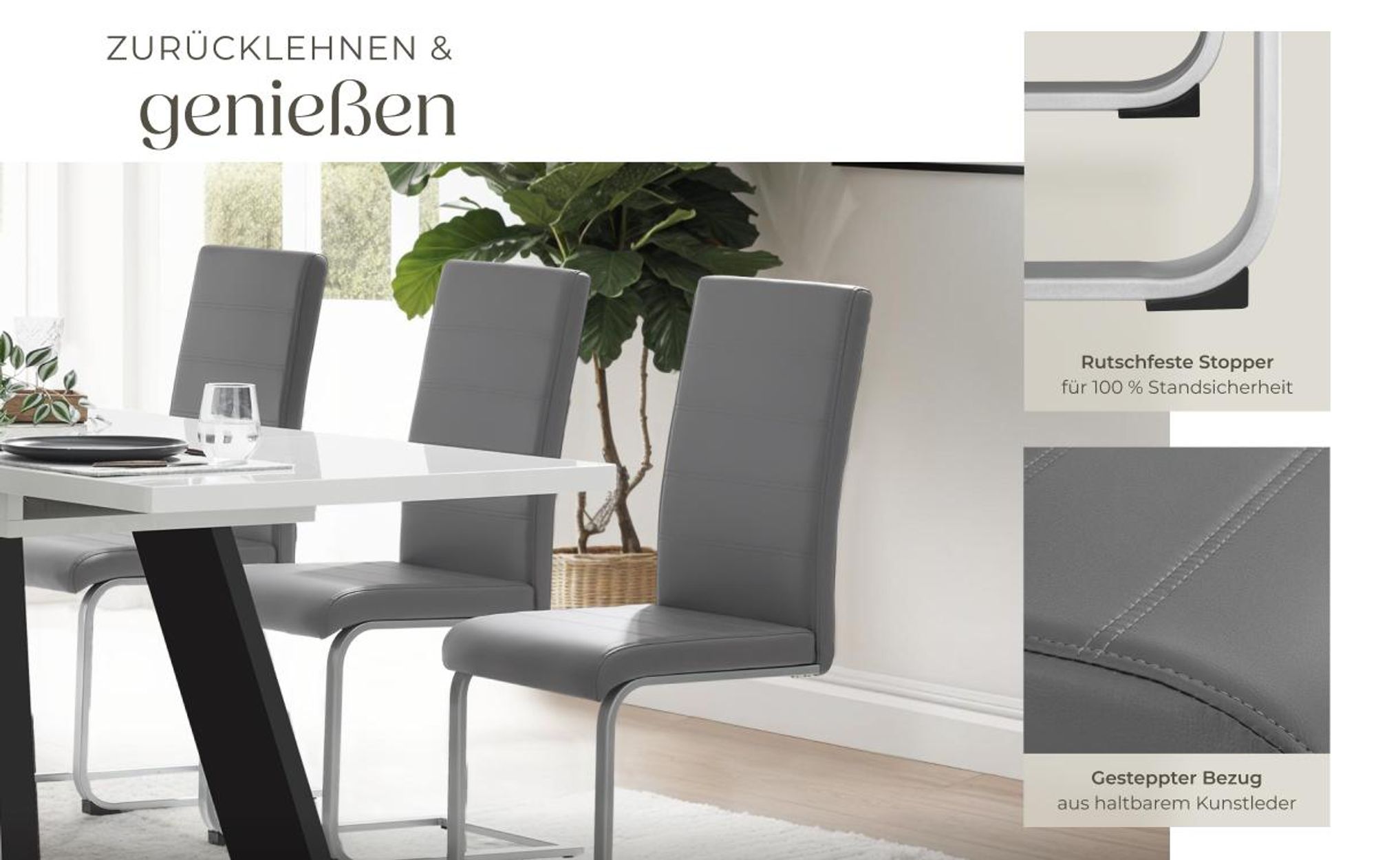 tectake® Set Schwingstuhl Bettina gepolstert mit Kunstlederbezug 41 x 52 x 99 cm
