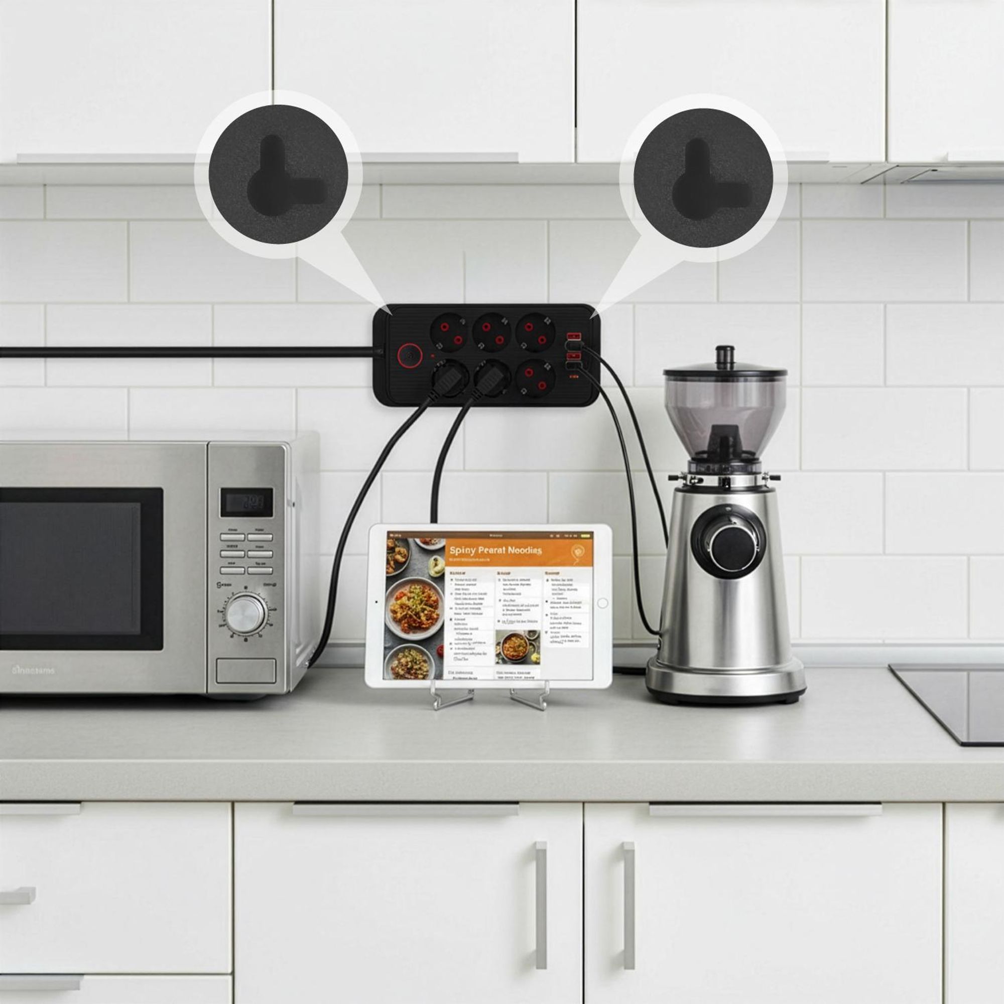 Maclean Steckdosenleiste 6-fach Verlängerungskabel + 4xUSB 110-240V AC 50/60Hz 2.1A max 2500W 3m schwarz MCE391 B