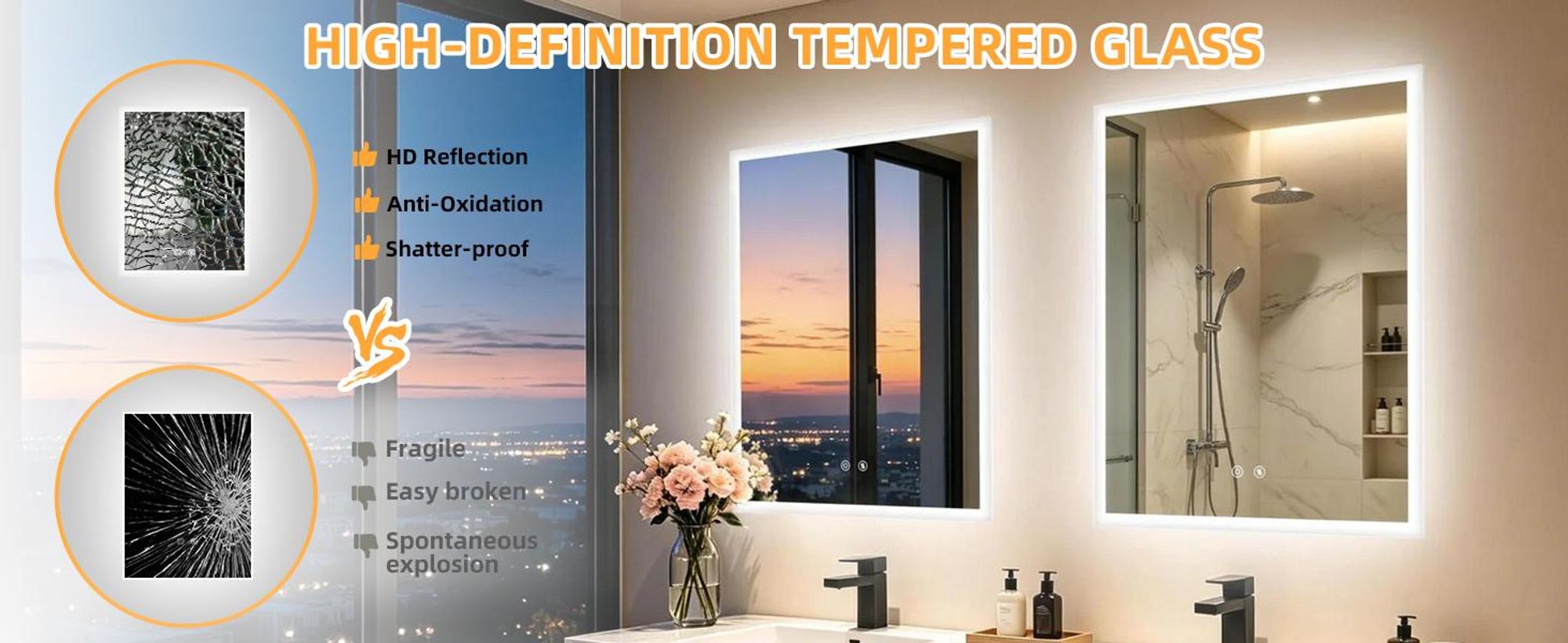 WISFOR LED Badspiegel 70x90 cm Wandspiegel mit Licht dimmbar Anti-Beschlag IP66