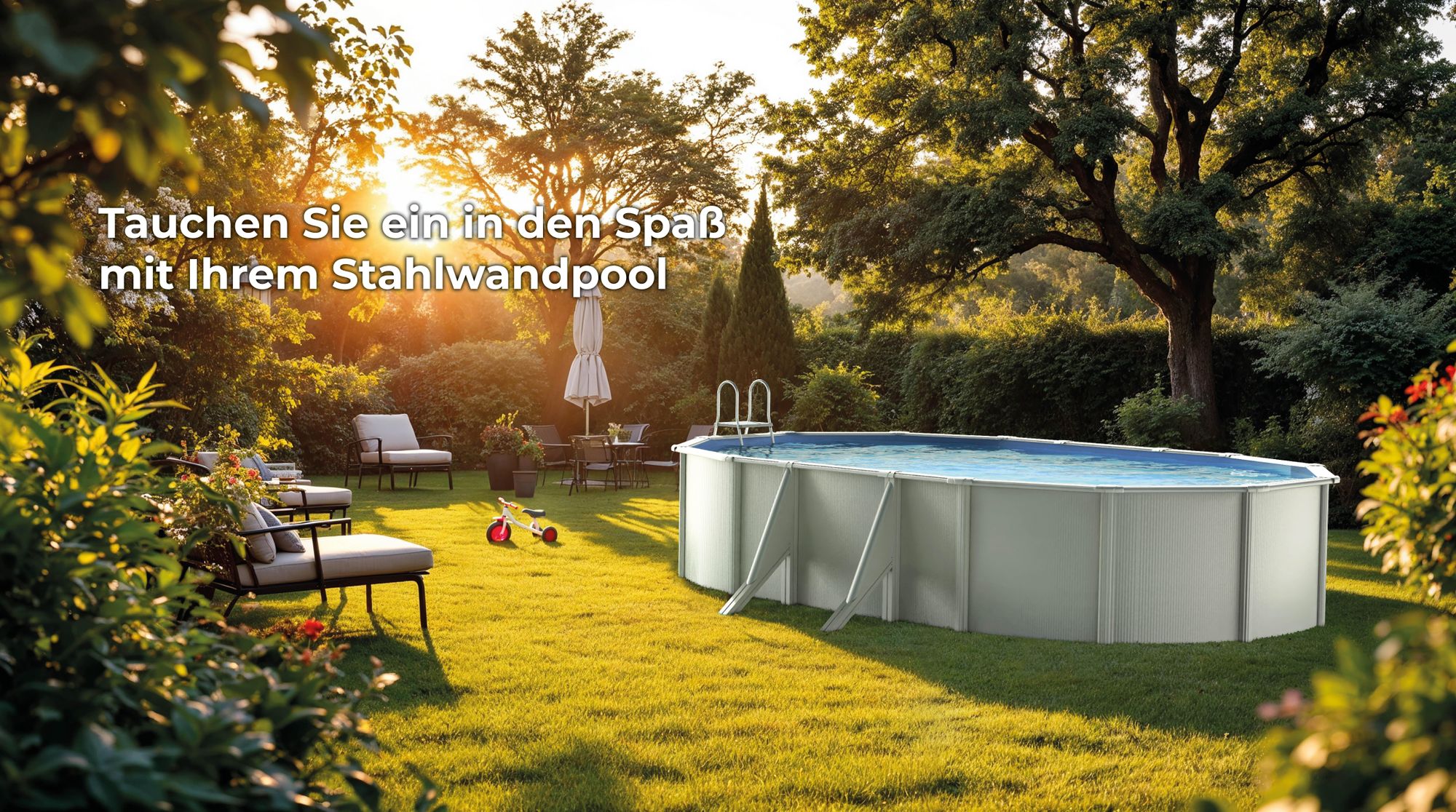 GRE Ovaler Stahlwandpool in Weiß KITPROV503 – 500 x 300 x 120 cm, Komplettset