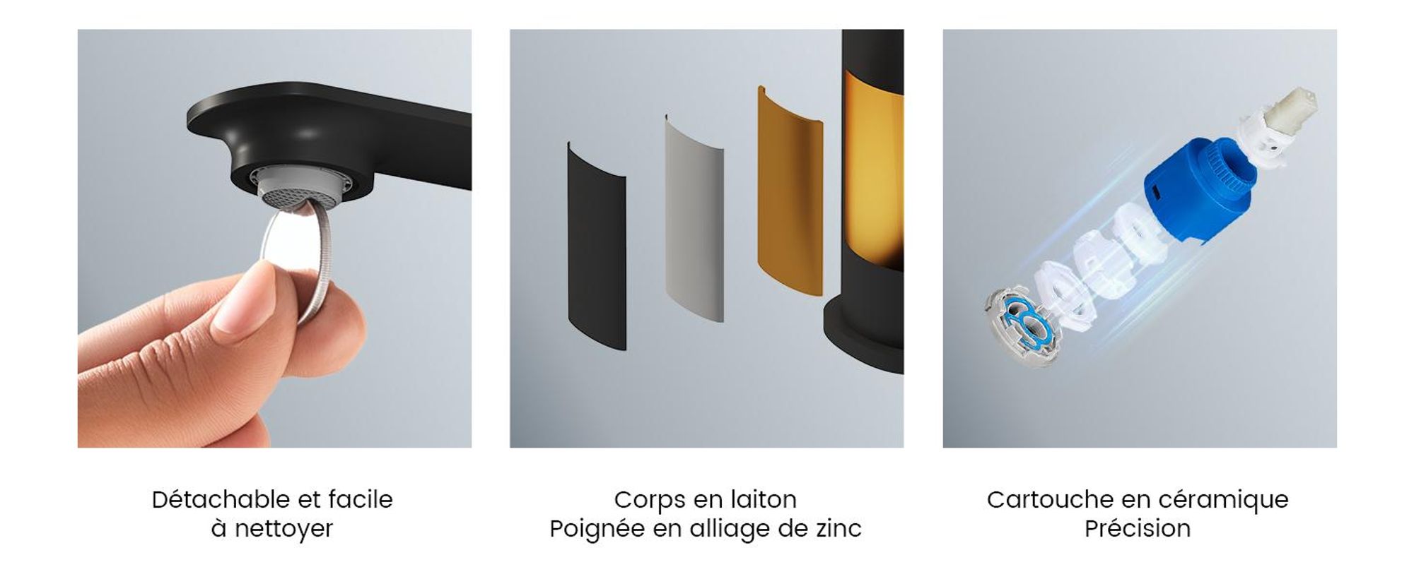 EMKE Robinetterie pour lavabo Robinetterie pour salle de bains Mitigeur monocommande Robinet de salle de bains en laiton 269 x 215 x 49 mm Noir mat
