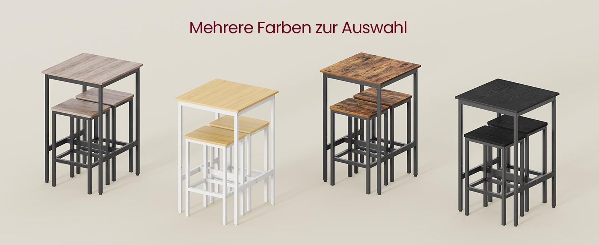 VASAGLE Bartisch-Set mit 2 Barhockern, 60 x 60 x 90 cm, weiß