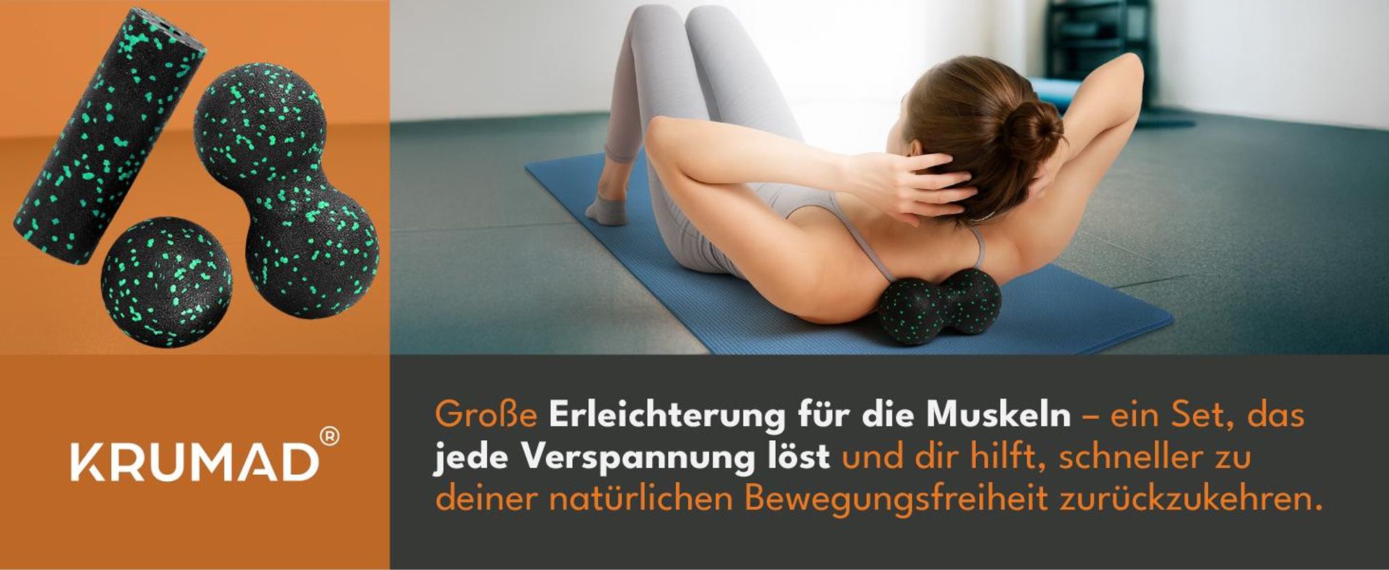 KRUMAD Faszienrollen Set – Faszienrolle, Duoball & Massageball aus EPP – Massage Set für Rücken, Wirbelsäule, Beine & Füße – Faszienball für Trigger