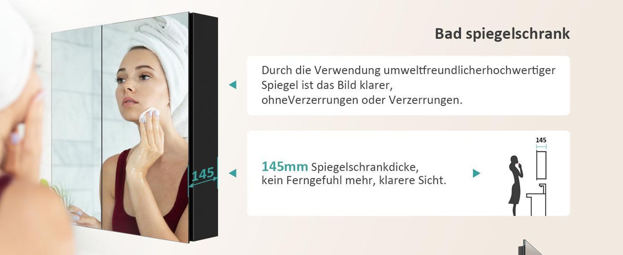EMKE Spiegelschrank Bad 600x650mm, Aluminium Badezimmerschrank mit 2 Türen, Verstellbar Regal Badschrank Schwarz, Rostfrei & Soft-Close Scharniere