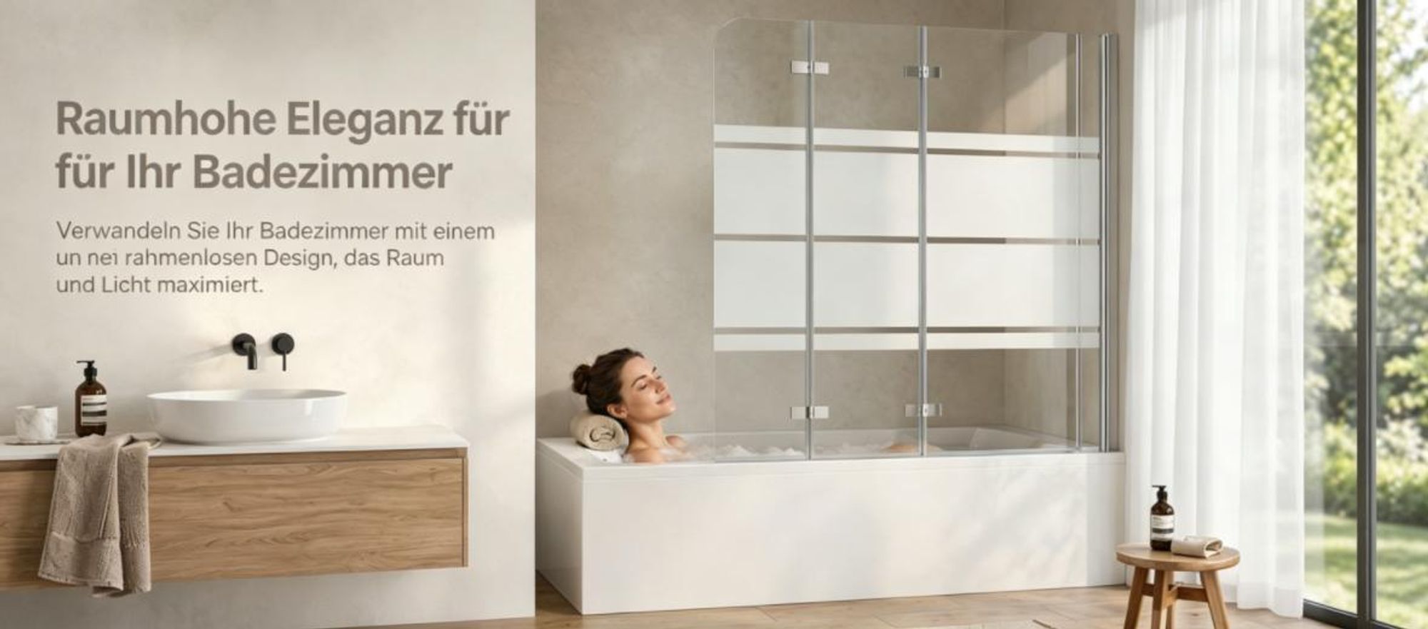 120 x 140 cm Duschwand für Badewanne Dusche Duschabtrennung 3 Teilig Faltwand 5mm ESG Glas mit Weiße Streifenmuster 360º Schwenkbar Klappbare Glaswand