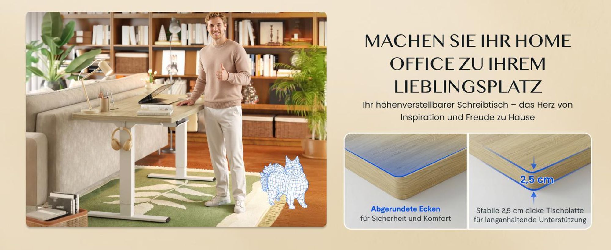FLEXISPOT E1 Pro Elektrisch Höhenverstellbarer Schreibtisch EU, 160x80cm 25MM EINTEILIGE TISCHPLATTE Doppelmotor 120KG Tragkraft Natur-Eiche Optik
