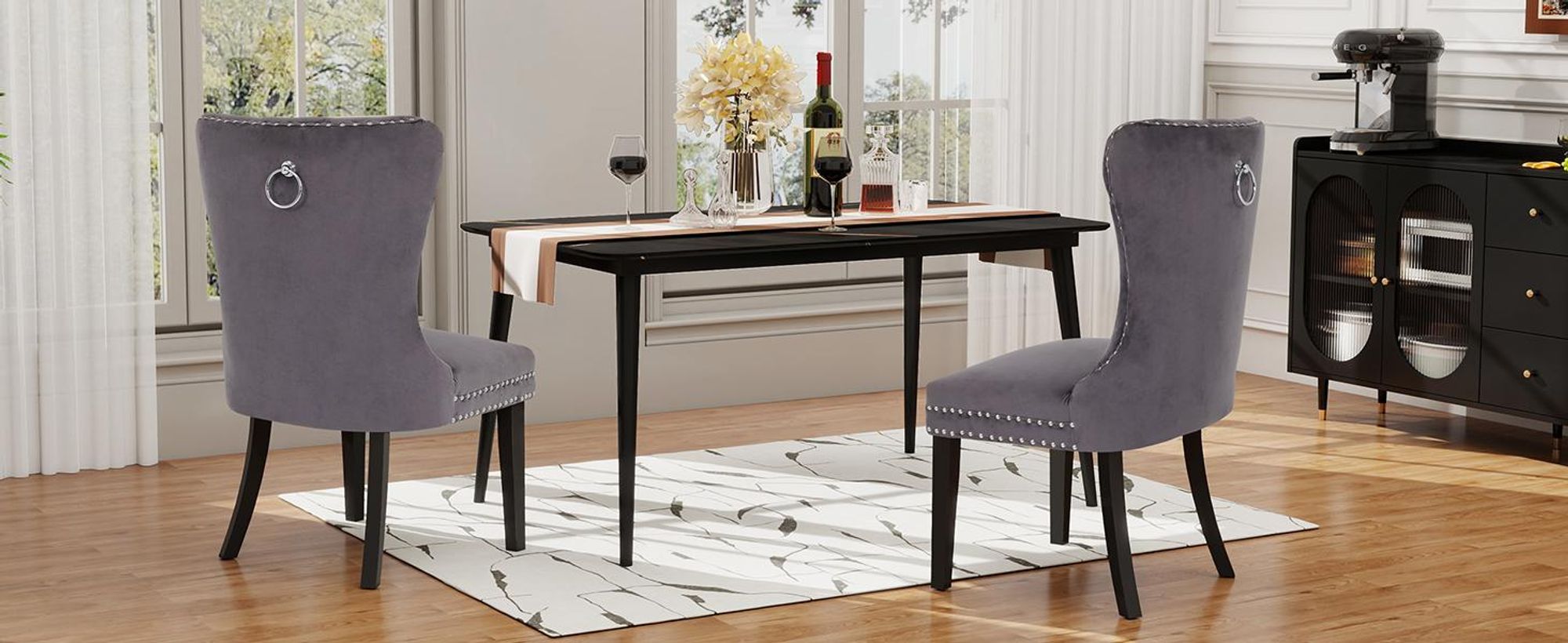Puluomis Esszimmerstühle 2er set Samt Stuhl Küchenstuhl Polsterstuhl Esszimmer Sessel mit Massive Holzbeine und Nagelkopf, Elegant und Edel, Grau