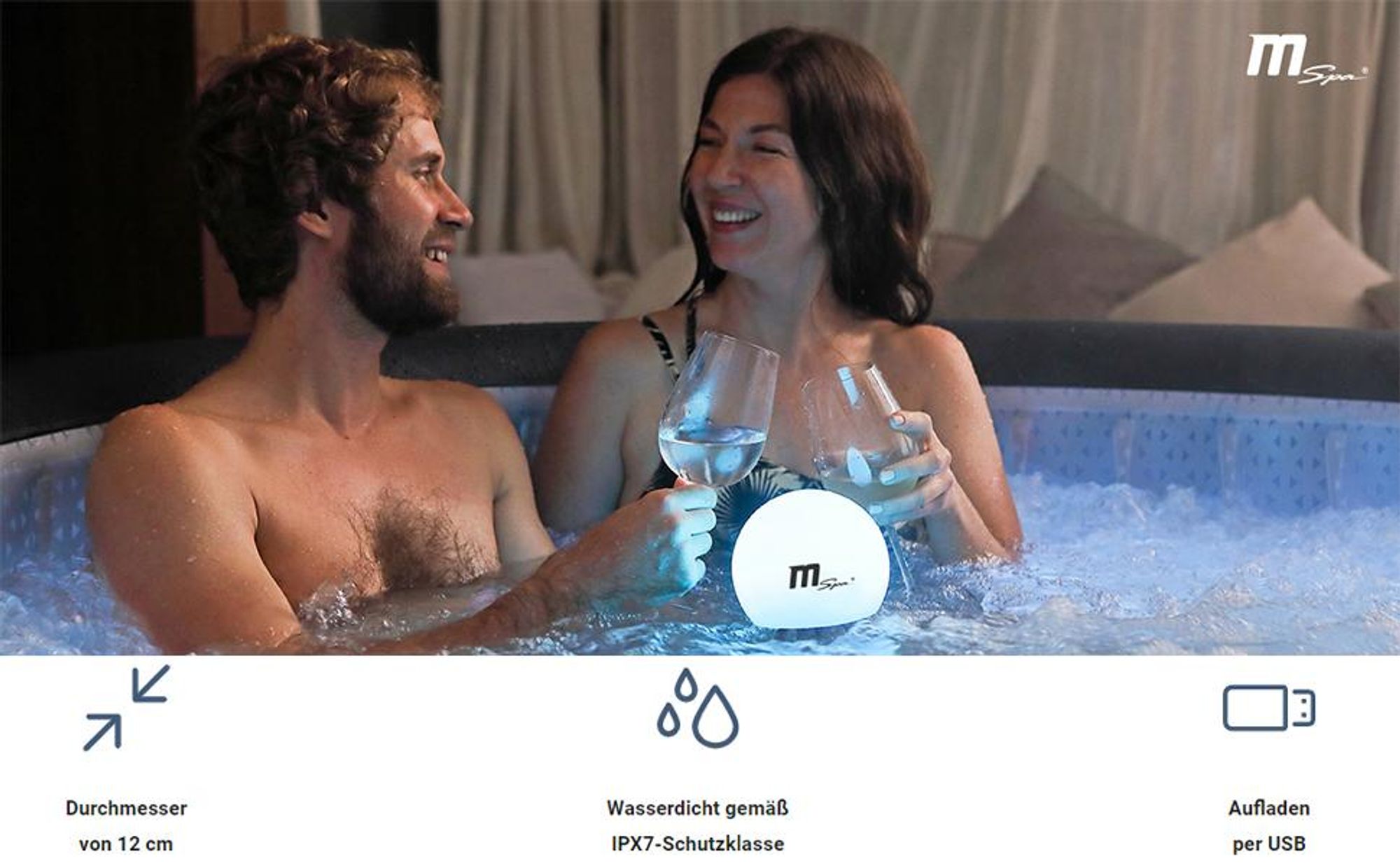 Miweba Mspa Whirlpool schwimmende Ambientebeleuchtung | Poolbeleuchtung - Wasserdicht - Schwimmleuchte - Pool LED Lampe - 16 Farben - 5 Lichtmodi
