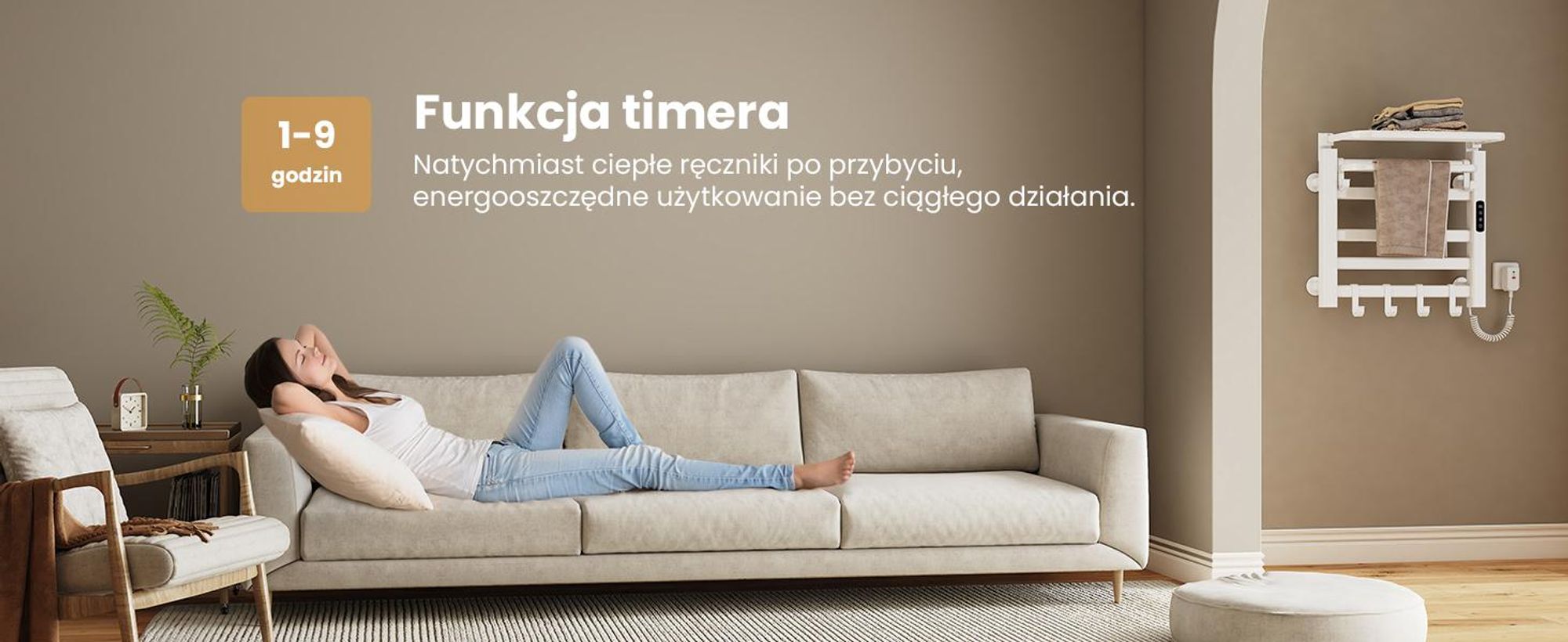 EMKE Grzejnik łazienkowy elektryczny 500x500 mm, 140W, dwurzędowy, płaskie rurki, półka i haki, WiFi Tuya Alexa, biały połysk