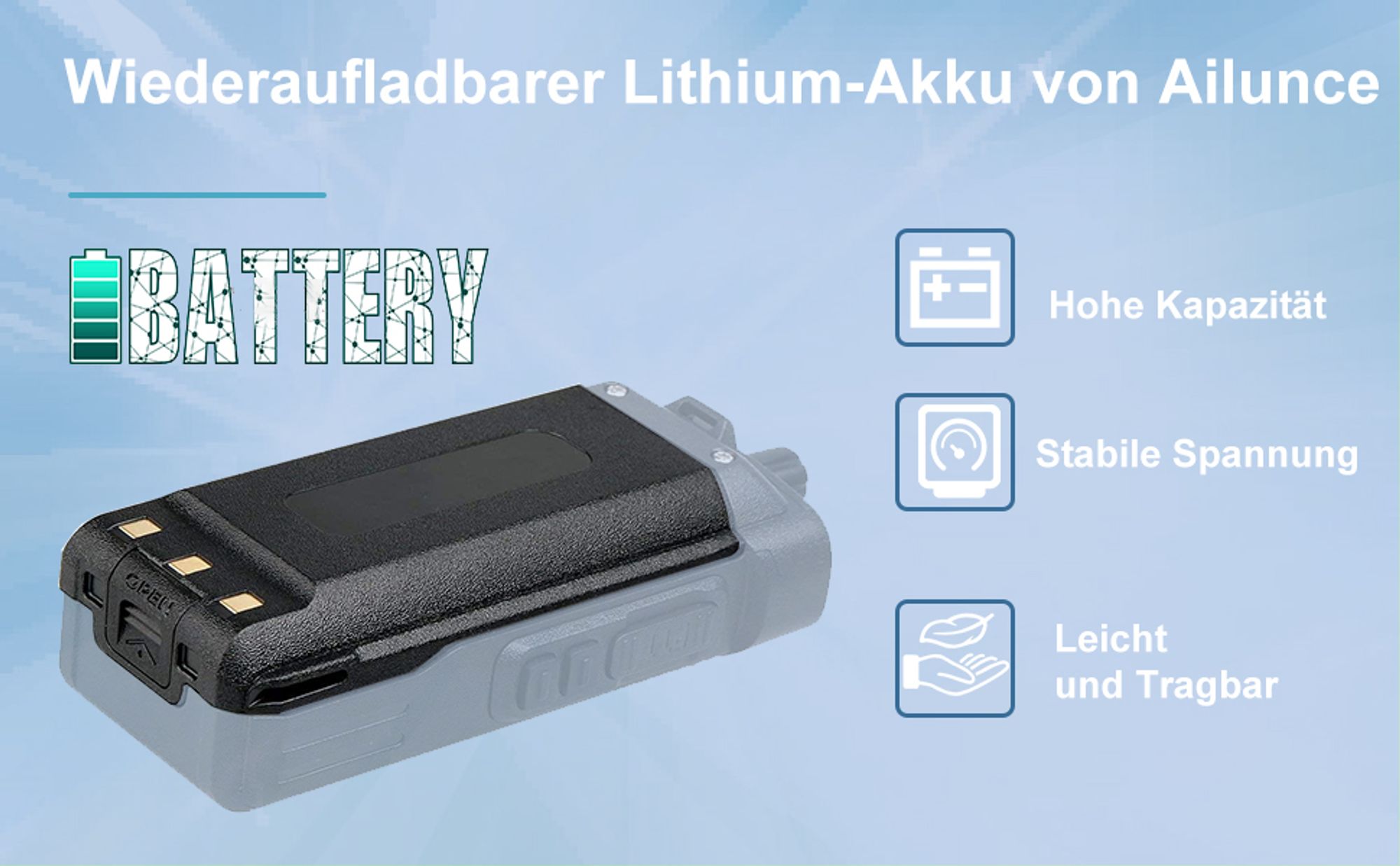 Retevis Ailunce HD1 Walkie Talkie Batterie, Funkgeräte Akku, 3200mAh, 7.4V, Original wiederaufladbarer Typ-C Li-Ion Akku, für Ailunce HD1 RT29 RT29D