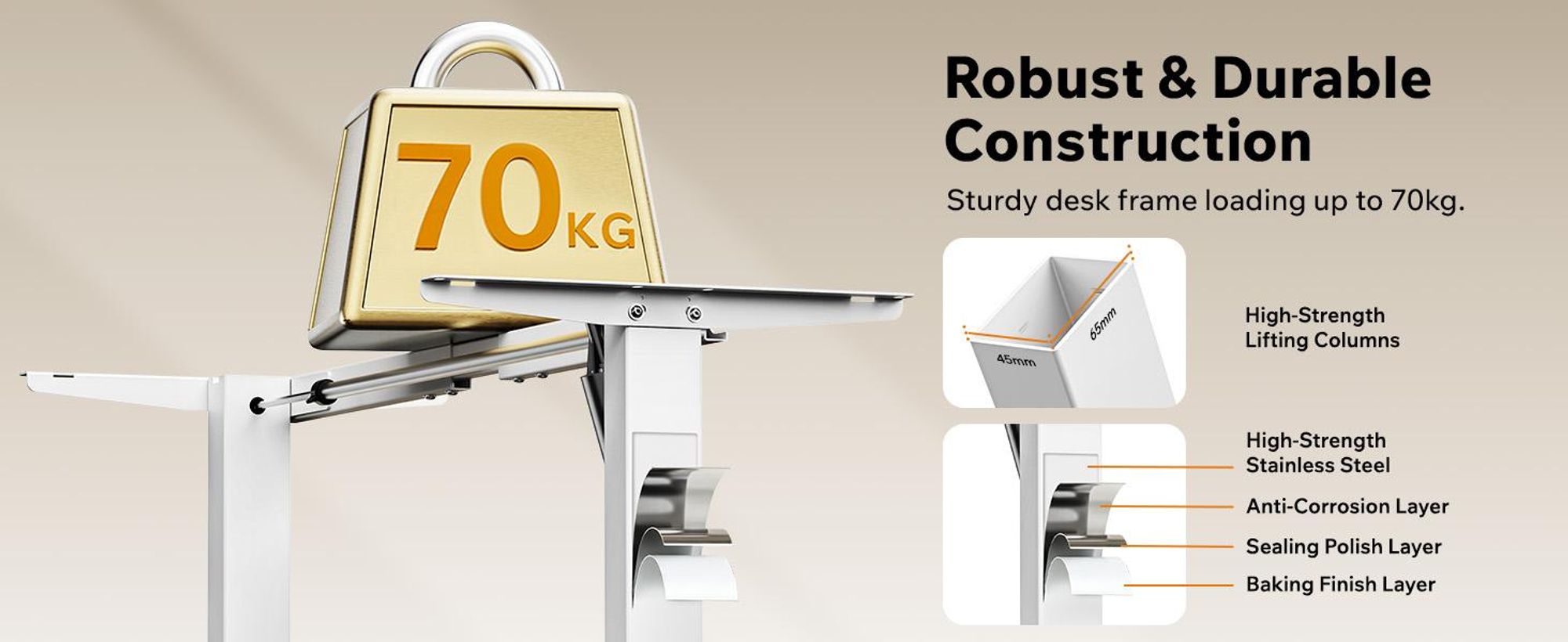 SENSE7 NOJO Light – elektricky výškově nastavitelný podstavec k psacímu stolu | 72–118 cm, paměťová funkce, držák na sluchátka, max. nosnost 70 kg, ocelový podstavec