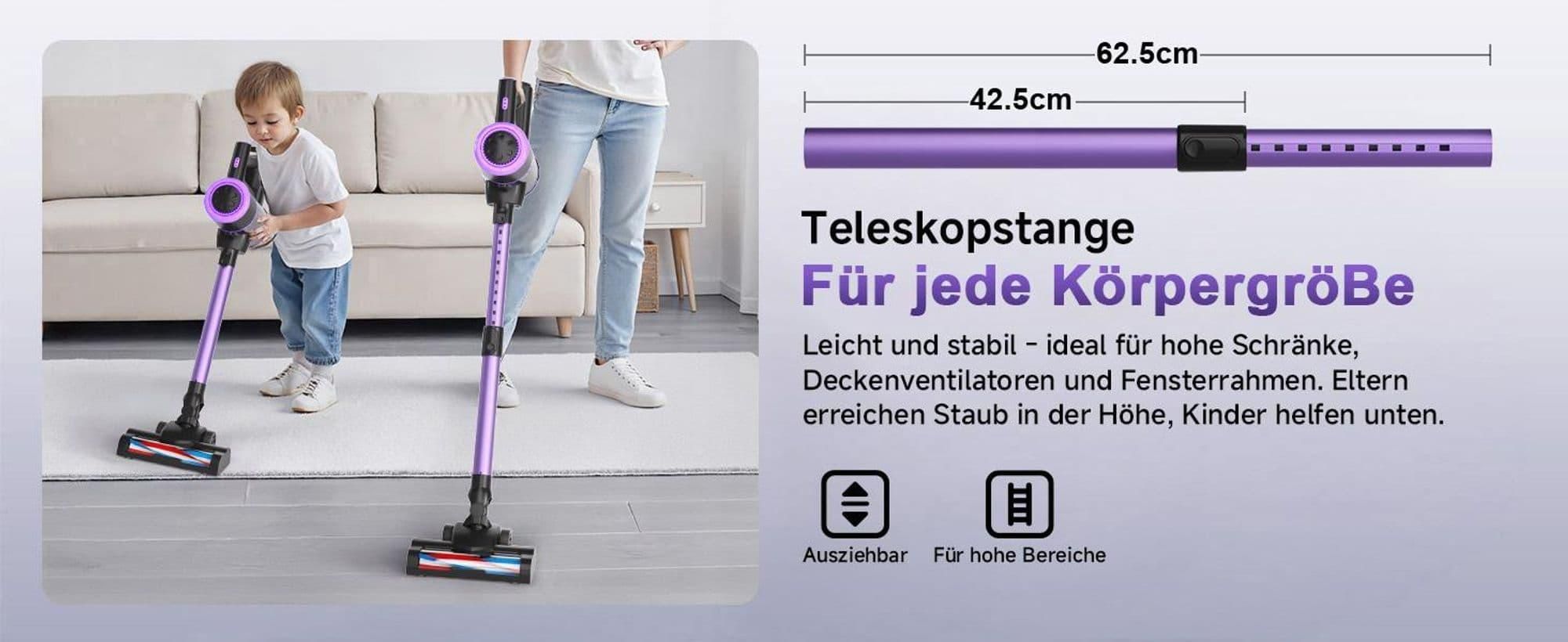 Akku Staubsauger, 500W/36000Pa Staubsauger kabellos mit HEPA ,45 Min, kabelloser Staubsauger,Anti-Tangle-Staubsauger