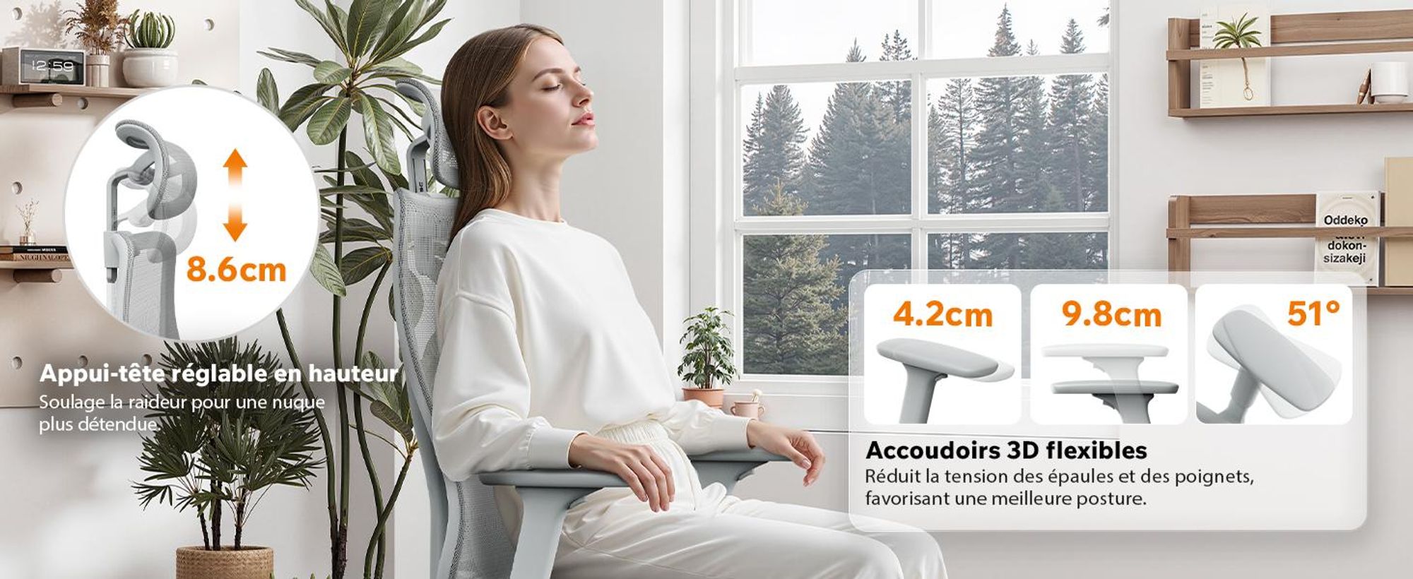 SENSE7 Moyo : chaise de bureau ergonomique, gris, accoudoirs 3D, dossier en résille, soutien lombaire, fauteuil de direction, chaise de bureau pour le télétravail, charge maximale 150 kg