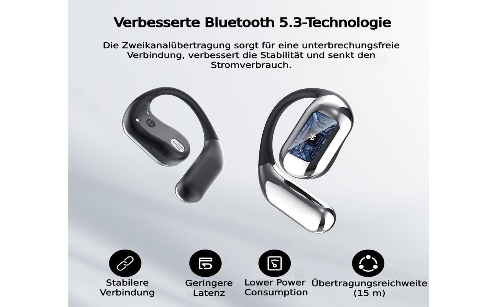 Bluetooth Kopfhörer, Open Ear Kopfhörer, In Ear Kopfhörer, Bluetooth 5.3 Sport-Kopfhörer ( HiFi Stereo, 60 Std Laufzeit, IPX7)