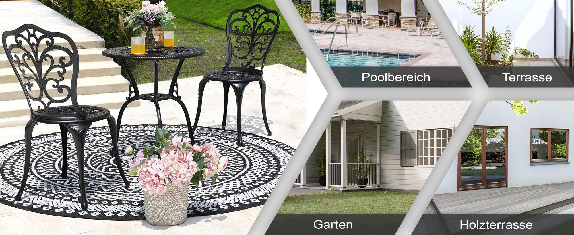 Avestar 3-teiliges Bistro Set aus Aluminiumguss, Gartenmöbel Set, Balkonmöbel, runder Bistrotisch mit 2 Gartenstühlen, Schwarz