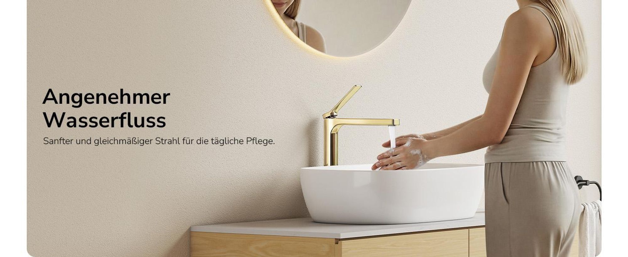 EMKE Wasserhahn Bad Champagner-Gold 335x233x46mm, Messing, Keramikkartusche, Badarmatur, Mischbatterie Waschbecken-Armatur, Waschtischarmatur