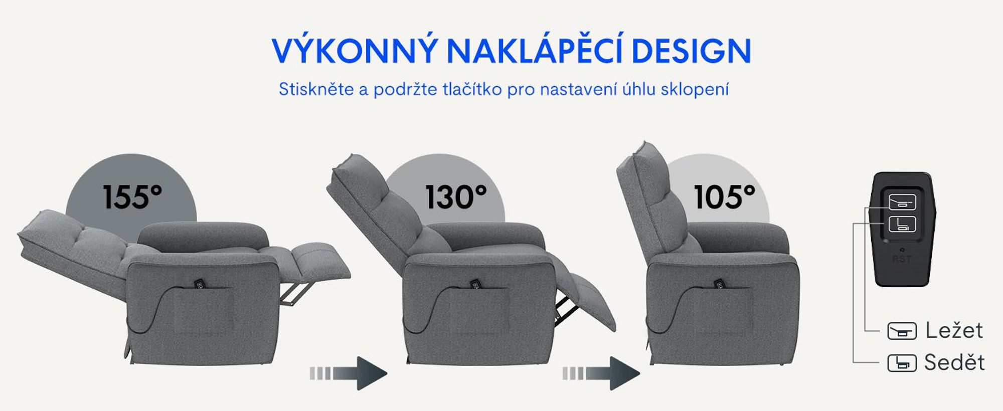 Elektrické relaxační křeslo FLEXISPOT s funkcí sklopení v úhlu 105°–155°, ergonomické lehátko s podnožkou, křeslo na sledování televize s nosností až 200 kg, tmavě šedé