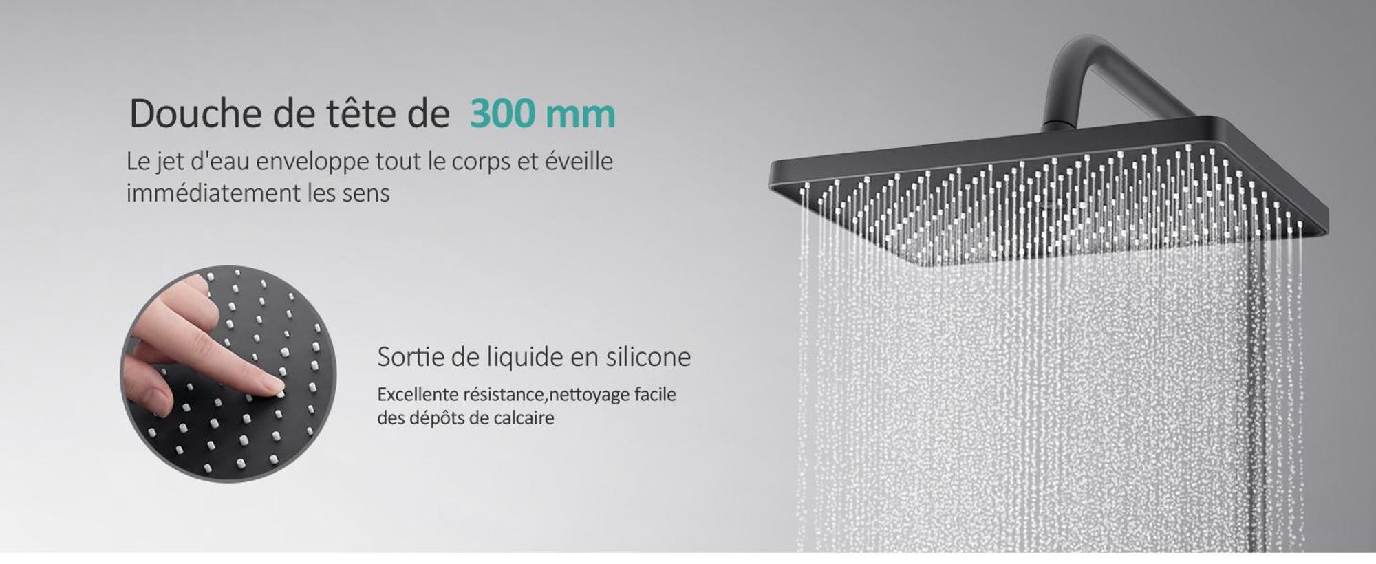 EMKE Système de douche avec thermostat, set de douche en acier inoxydable avec douchette à main 3 fonctions, robinetterie de salle de bain & douche,  KTW, gris- F08