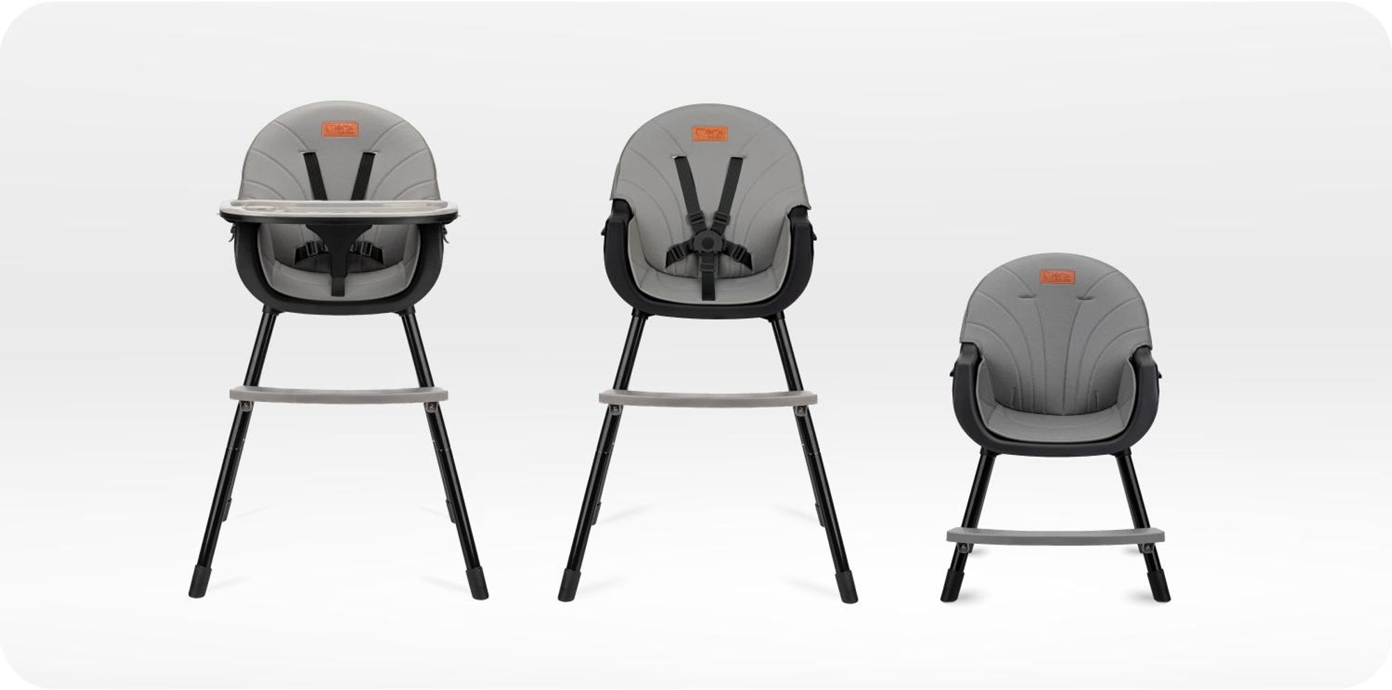 MoMi REKI – Evolutiver Baby Hochstuhl mit 2 Sitzpositionen & spülmaschinenfester Tablett, 6–36 Monate, bis 20 kg – Schwarz