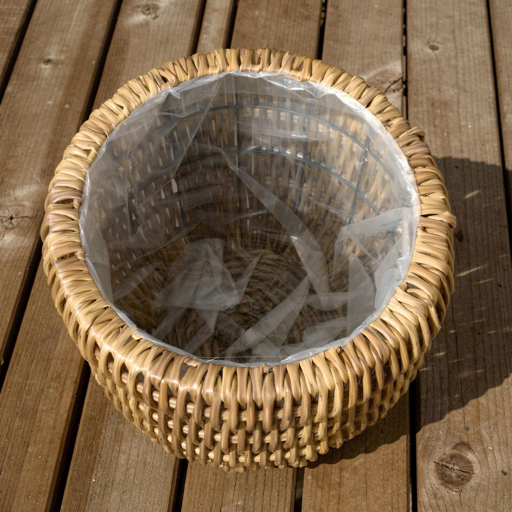 di volio Pflanzkübel Set LEPORI 3 hohe runde Polyrattan Blumentöpfe Beige