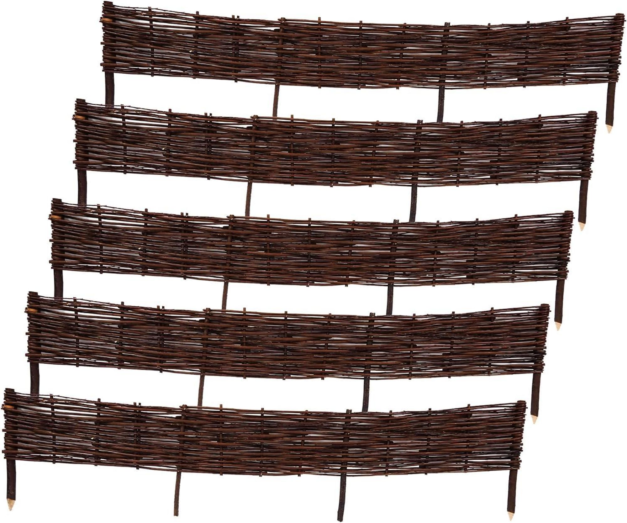Ogrodzenia Wiklinowe Palisada Wiklinowa Zestaw 10 sztuk 120x20 cm, Rabatka Ogrodowa, Obrzeże Trawnika, Naturalny Płotek Wiklinowy, Ręcznie Robiony