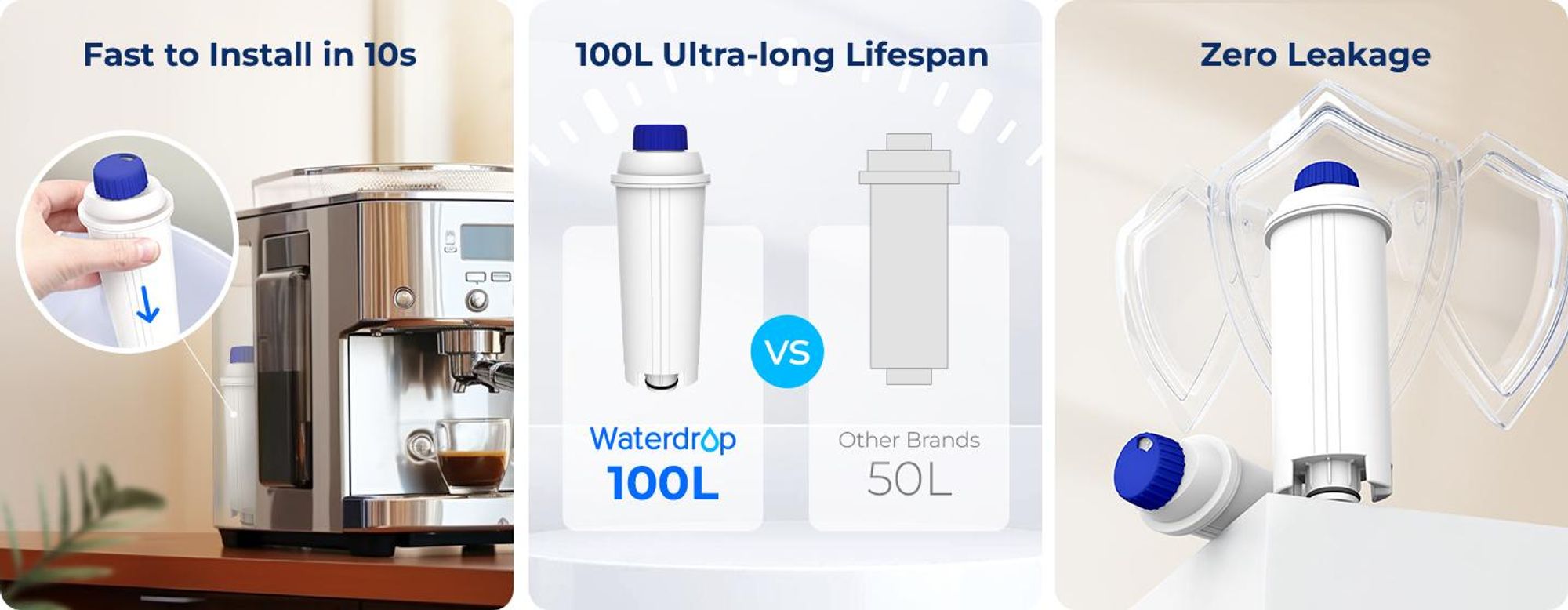 Waterdrop Filterkartuschen, Ersatz für De'Longhi® Wasserfilter DLSC002, Kompatibel mit De'Longhi® Magnifica® S, Eletta® Explorer(14)