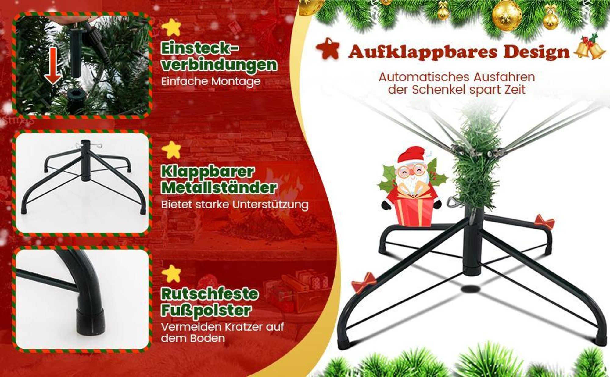 COSTWAY 210cm Künstlicher Weihnachtsbaum LED, beleuchteter Tannenbaum mit Kiefernzapfen & roten Beeren & Metallständer, 11 Lichtmodi, Christbaum PVC Kunstbaum Weihnachten, grün