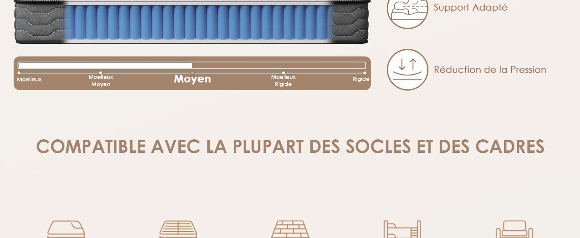 DEWINNER Matelas 120x190 cm Ressorts Ensaches, épaisseur de 30CM - Matelas à Ressorts ensachés et à mémoire de Forme，Ergonomique,Respirant