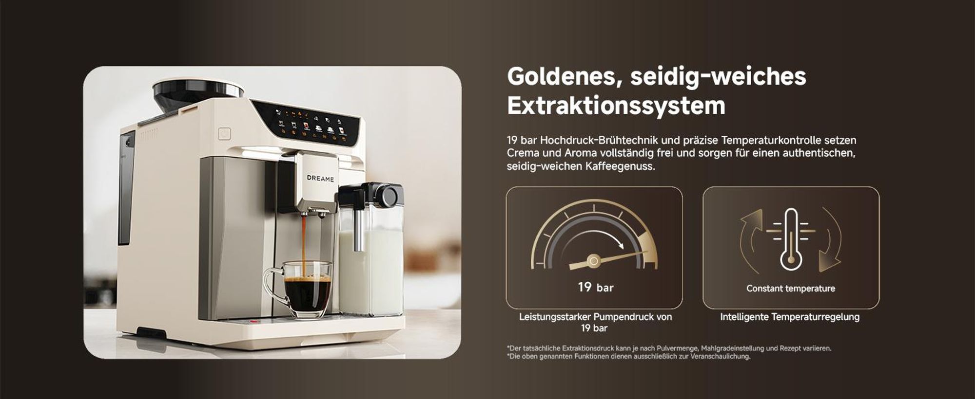 Dreame Ecceluxe™ Master FCM60 Espressomaschine,Intelligentes Mahlwerk,19 Bar,6 Getränke,92 °C Extraktion,abnehmbare Brüheinheit,Selbstreinigend,Creme