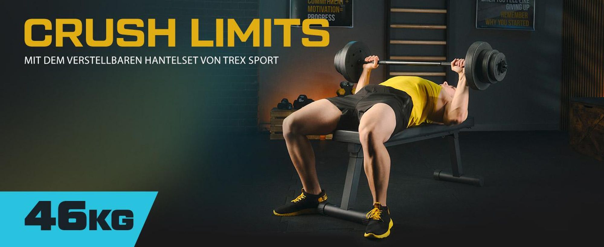 TREX SPORT Langhantel Set | Hantelset 46kg mit Langhantelstange 150cm, Kunststoff Hantelscheiben, Sternverschlüsse, langlebig | Home Gym Krafttraining