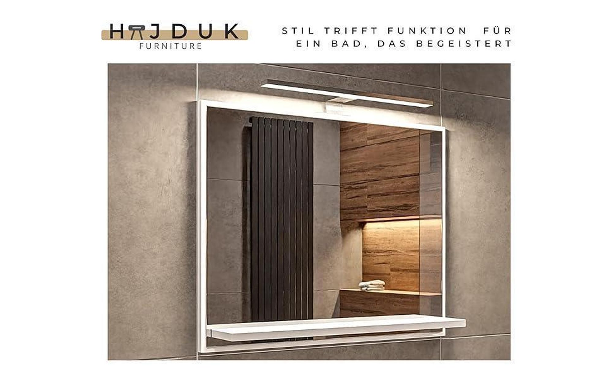 Badspiegel mit Beleuchtung Sonoma H:50 x B:60 cm - Bathroom Mirror IP44 - Badezimmer Spiegel Rechteckig mit Ablage und LED 4000K - Wandspiegel