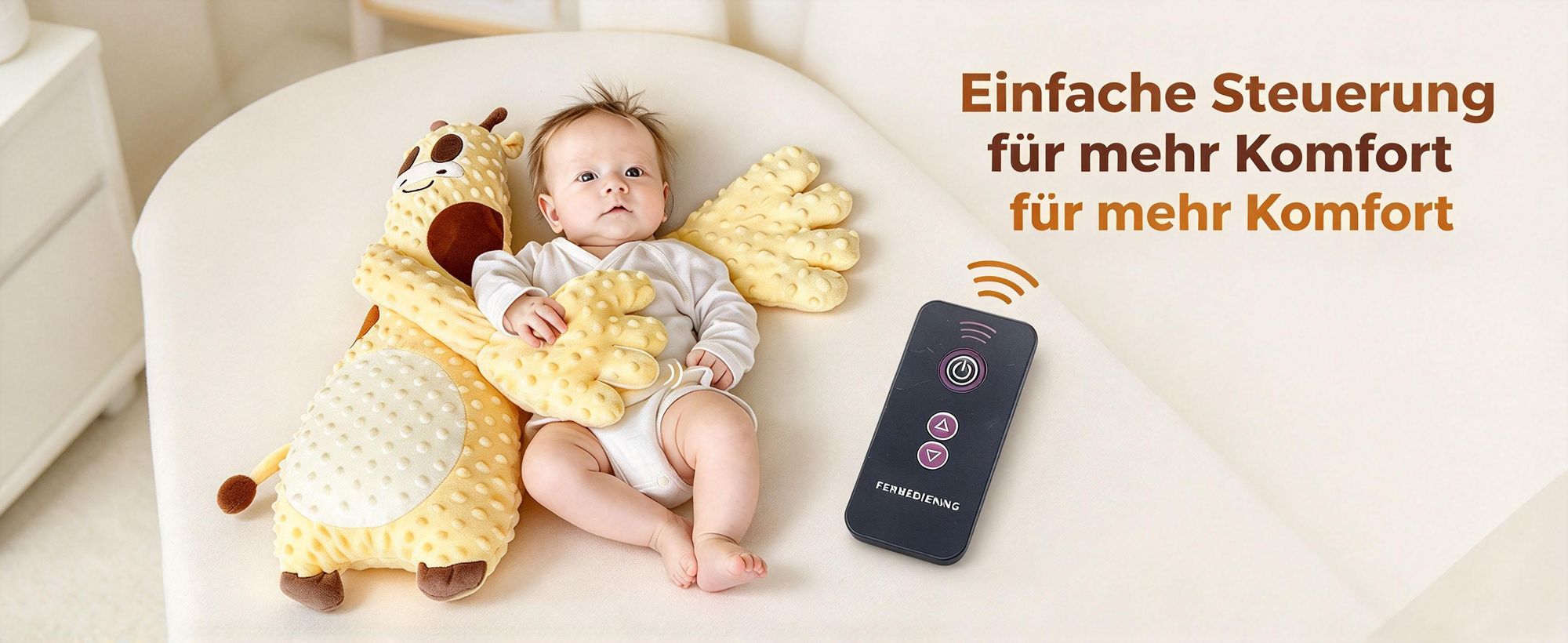 Juksun Baby Einschlafhilfe Hand mit Fernbedienung – Beruhigende Klopfhand für Kinderwagen Babybett,Sanfte Schlafunterstützung,3 Stufen,gelb weiß