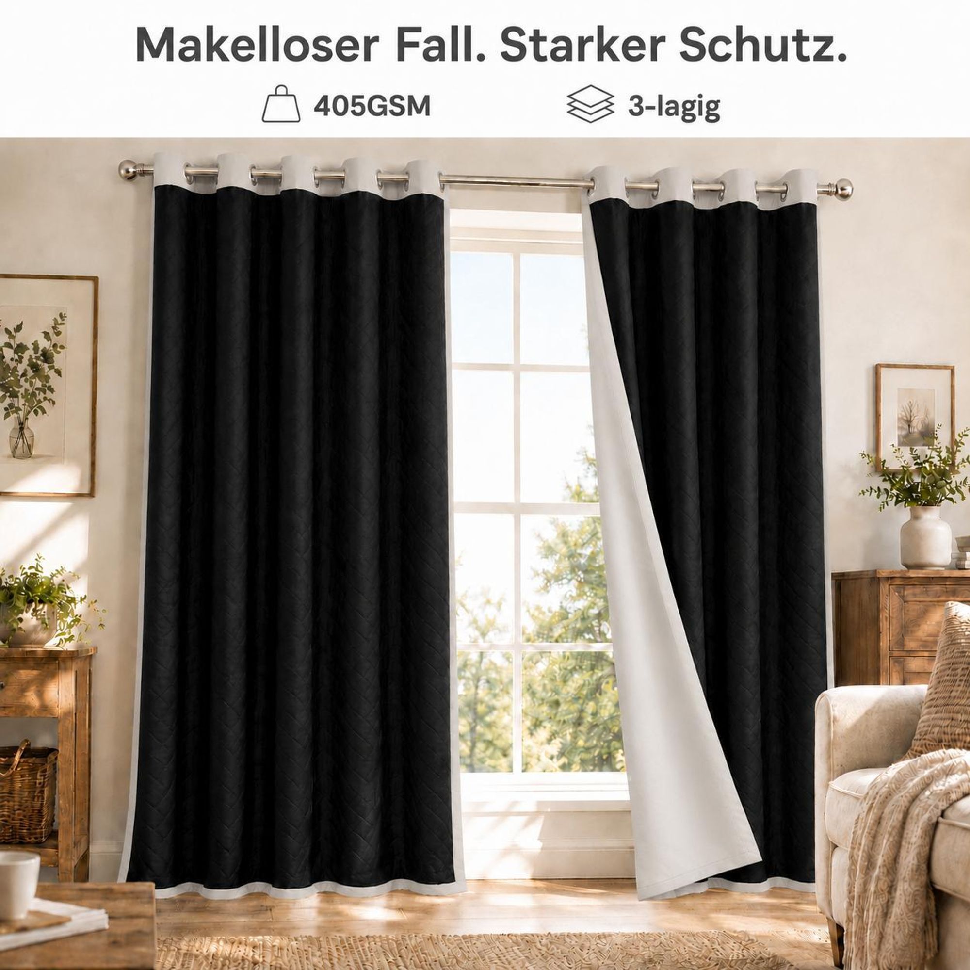 1x Outdoor Thermovorhang gegen Kälte und Hitze – Türvorhang, wasserdicht, Verdunkelungsvorhang mit Ösen für Garten Terrasse, Fenstervorhang, 132x274cm