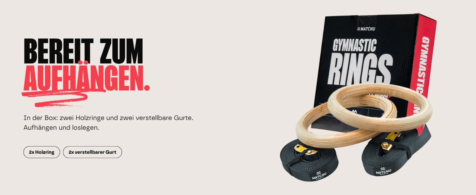 Matchu Sports Turnringe aus Holz – 2er-Set mit verstellbaren Gurten – Ø 23 cm – bis 200 kg belastbar