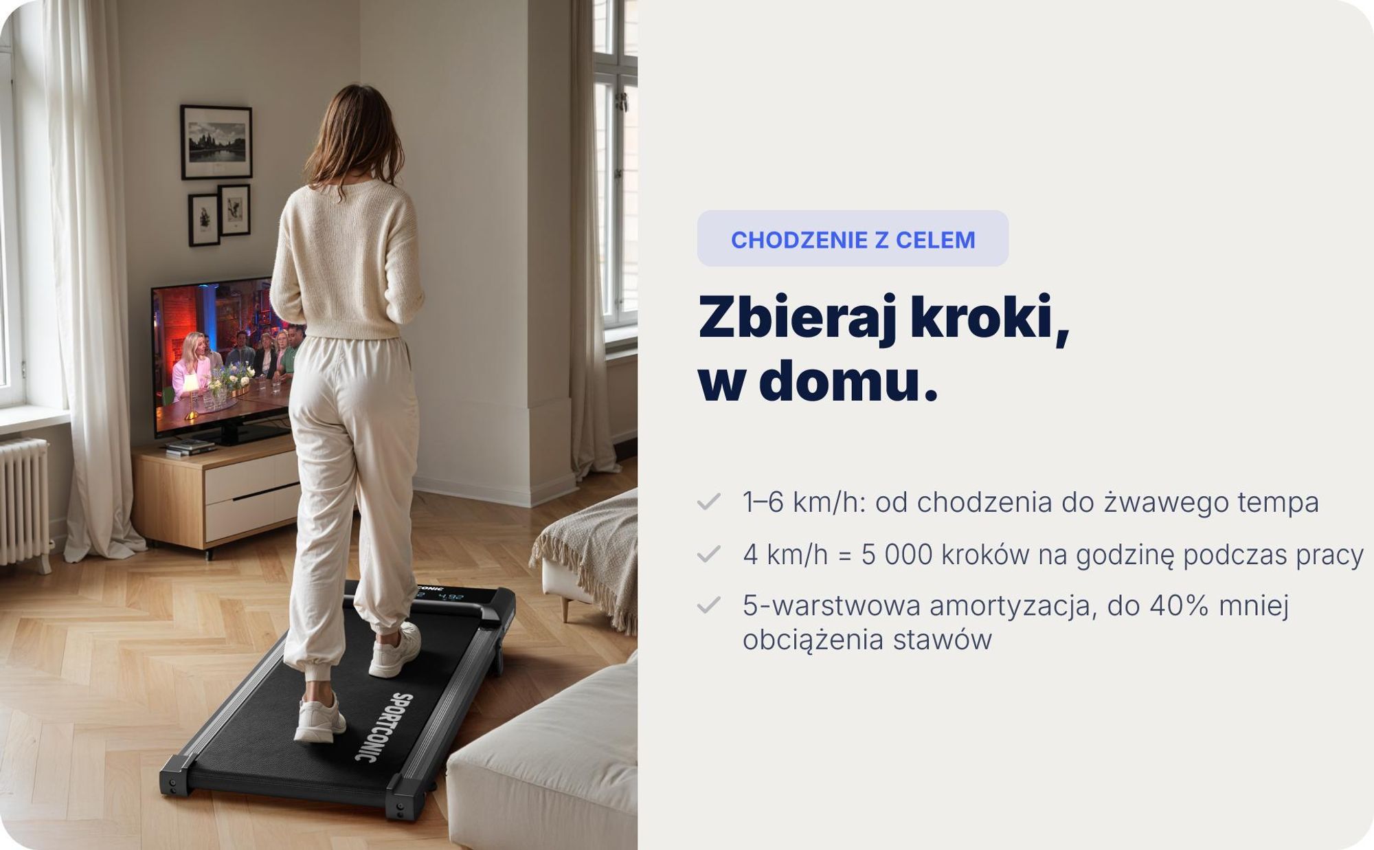 Sportconic Walking Pad bieżnia domowa & do biura – cicha, z nachyleniem 6 %, oszczędna, wyświetlacz LED