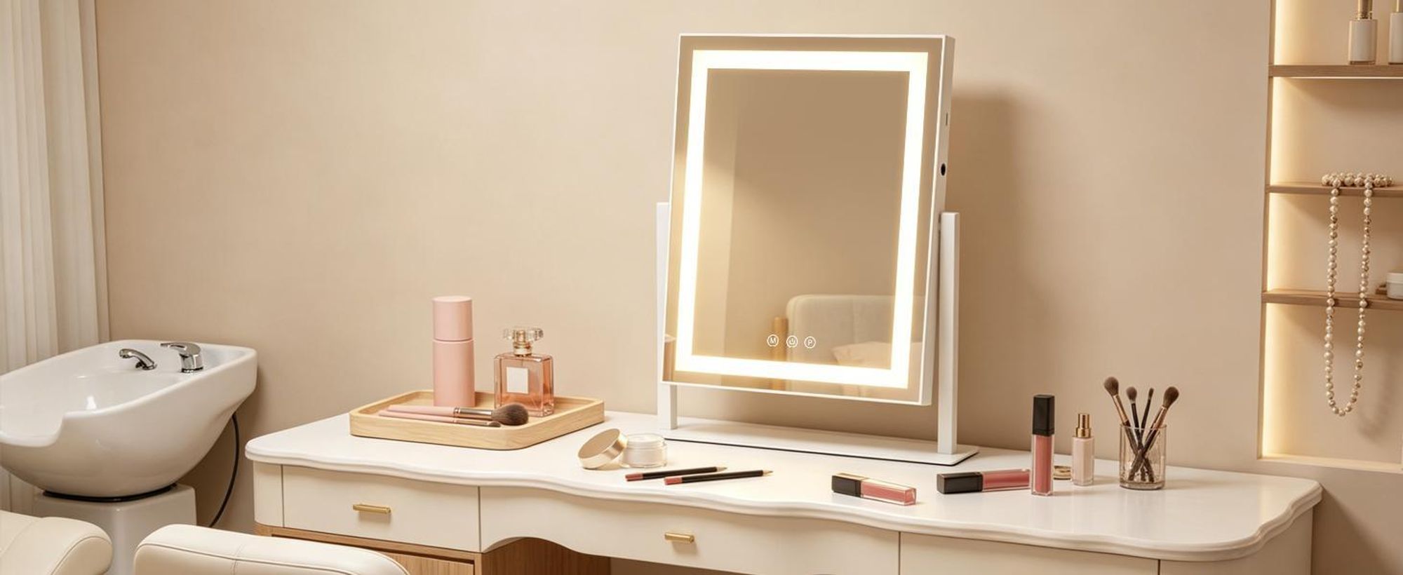 ZMH LED kosmetické zrcátko s osvětlením, rozměry 30 × 40 cm, 3 režimy, malé kosmetické zrcátko, osvětlené stolní zrcátko, zrcátko na toaletní stolek, dotykové ovládání, stmívatelné
