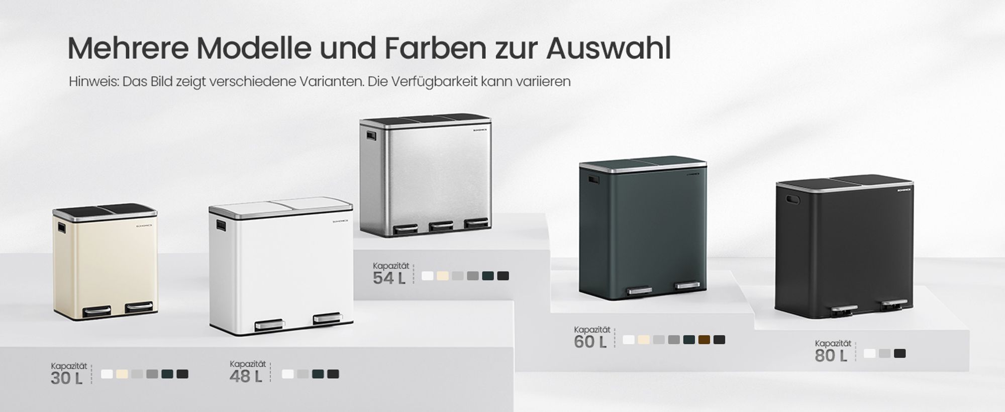 SONGMICS Mülleimer Küche, 2 x 15 L, Mülltrennsystem, Abfalleimer aus Metall, Treteimer mit Inneneimern und Griffen, Mülltrennung, Softclose, luftdicht, weiß LTB30WT