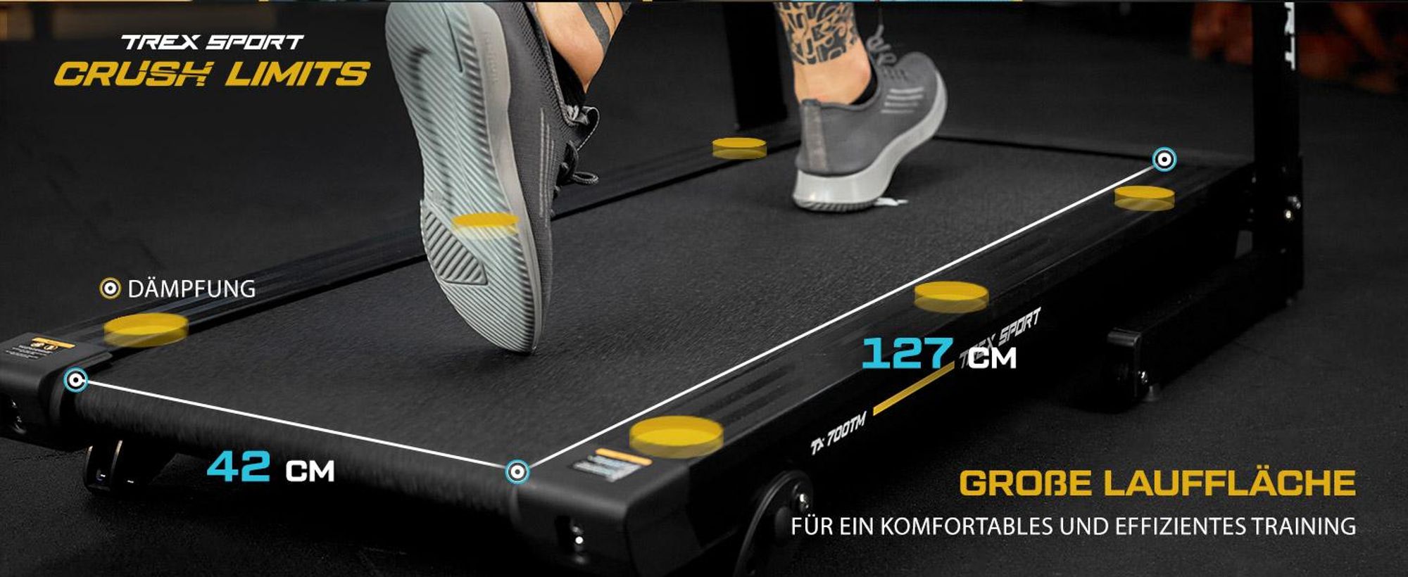 TREX SPORT Laufband für zuhause klappbar elektrisch TX-700TM RUNVO | Treadmill mit LCD-Display, Bluetooth, bis 16 km/h, 15 Programme, 2 PS, bis 120kg
