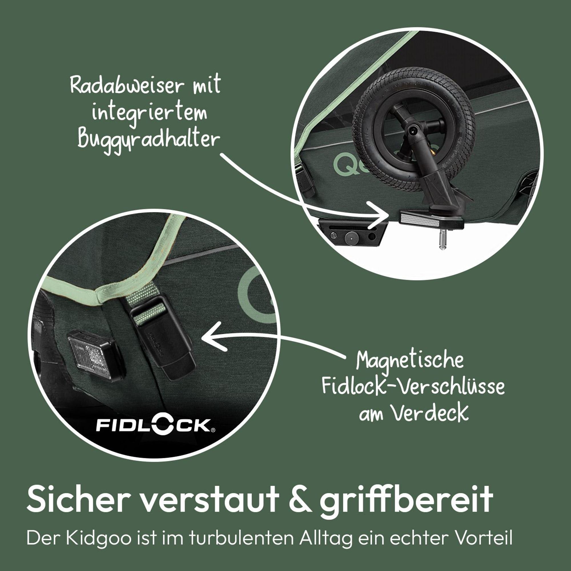 Qeridoo Kidgoo 2- Kinderfahrradanhänger für 2 Kinder, Farbe: Forest Green