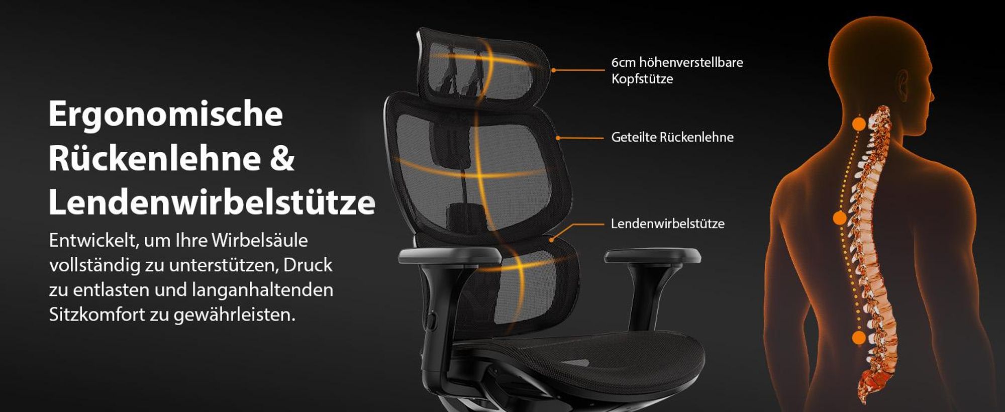SENSE7 Nobu Ergonomischer Bürostuhl Schreibtischstuhl Schwarz mit 3D-Armlehnen Kopfstütze Netzrücken Wippfunktion Chefsessel Homeoffice 130 kg