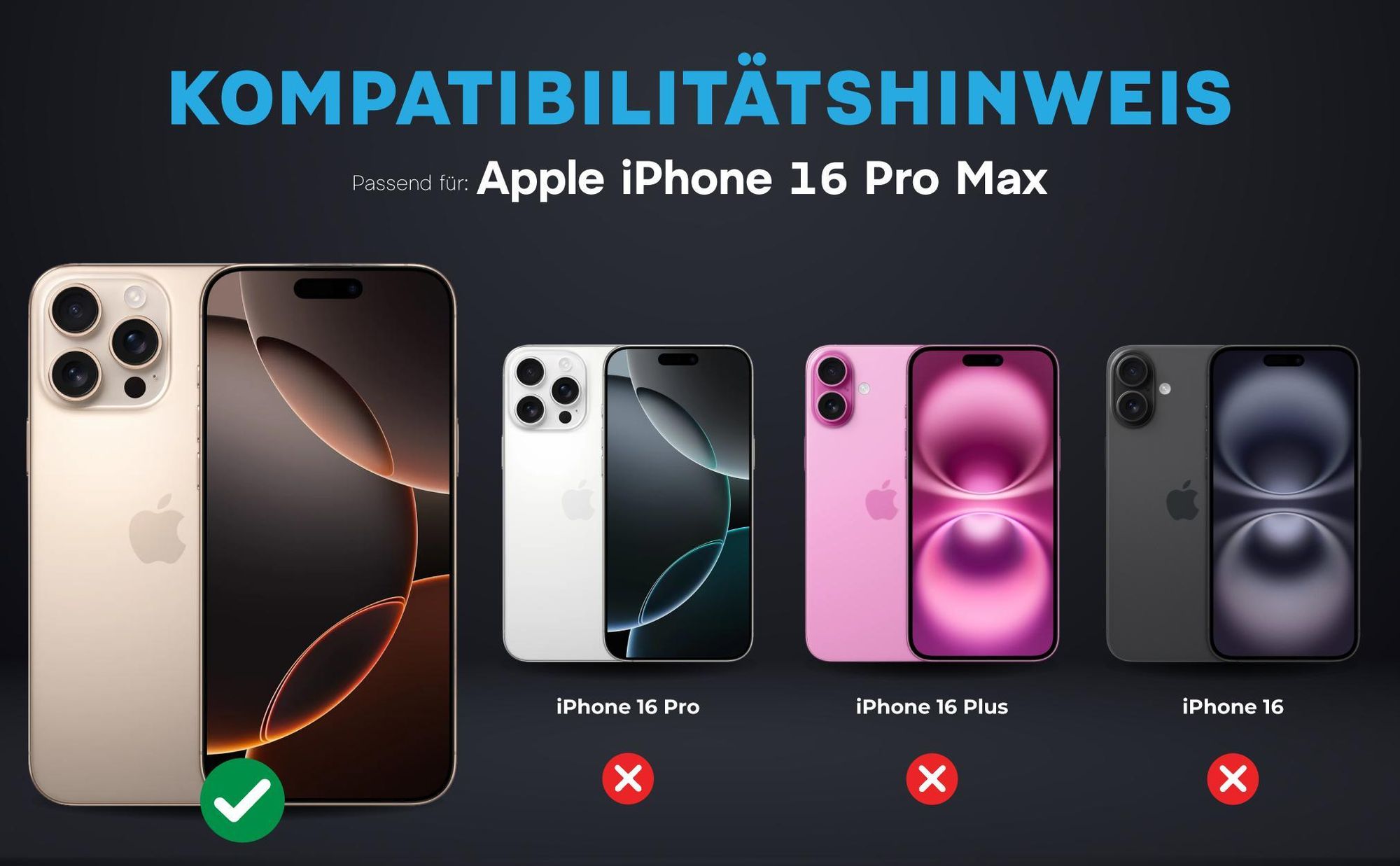 Kompatibilitätshinweise Kameraglas für Apple iPhone 16 Pro Max