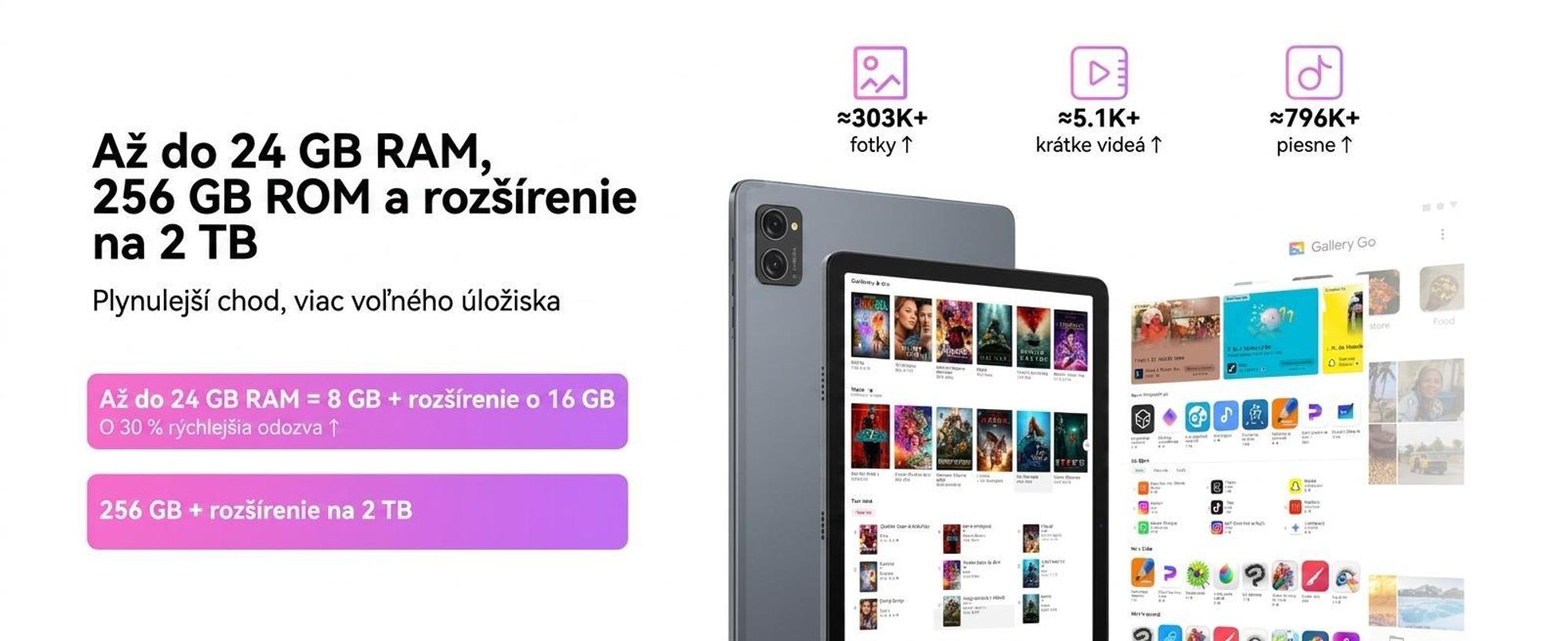 TABWEE T20 Android 16 tablet 10,1 palca, 24+256 GB s príslušenstvom tabletový počítač, Face ID, Widevine L1, 5G WiFi, Gemini AI, 8MP + 5MP, GPS