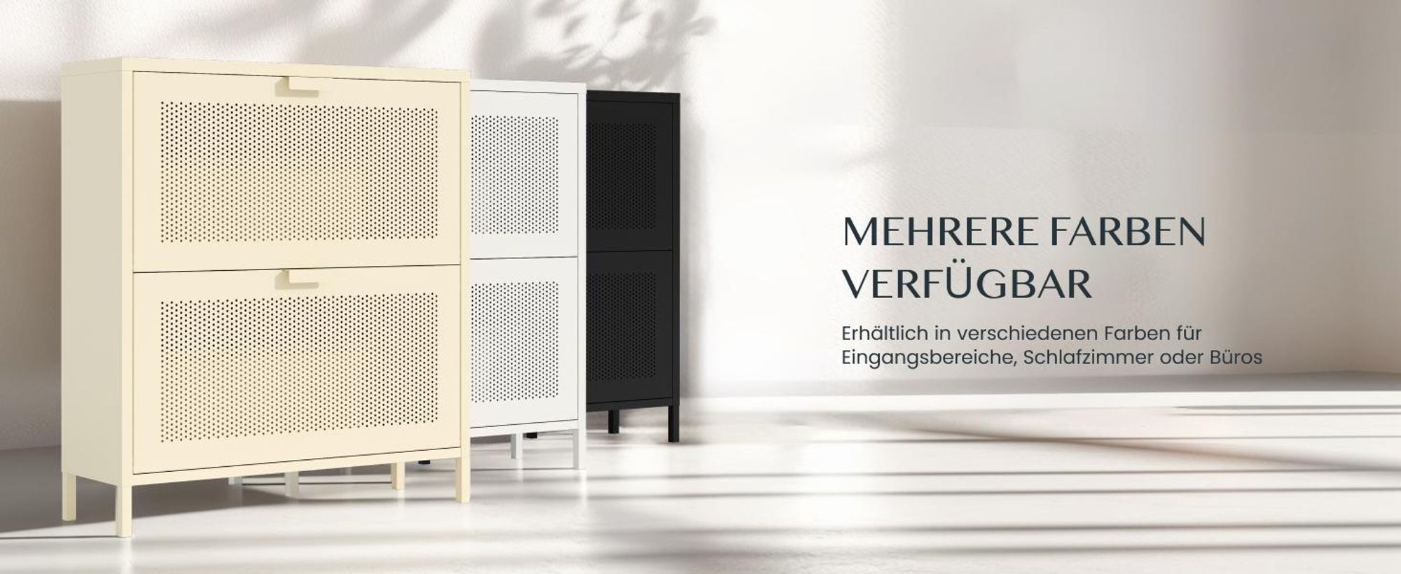 FLEXISPOT Schuhschrank Metall mit 2 Klappen, platzsparender Schuhkipper mit Belüftungslöchern, stabile Stahlkonstruktion, Cremegelb