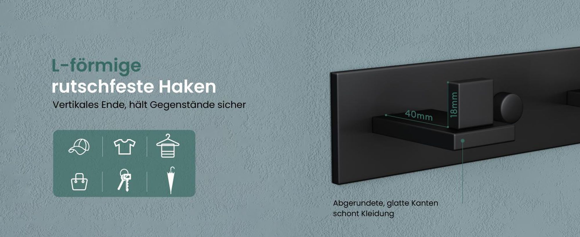 Mai & Mai Kleiderhaken Wandgarderobe Wandhaken aus Edelstahl mit 5 Haken Garderobenleiste Garderobenhaken 46cm Matt weiß Stalo-07