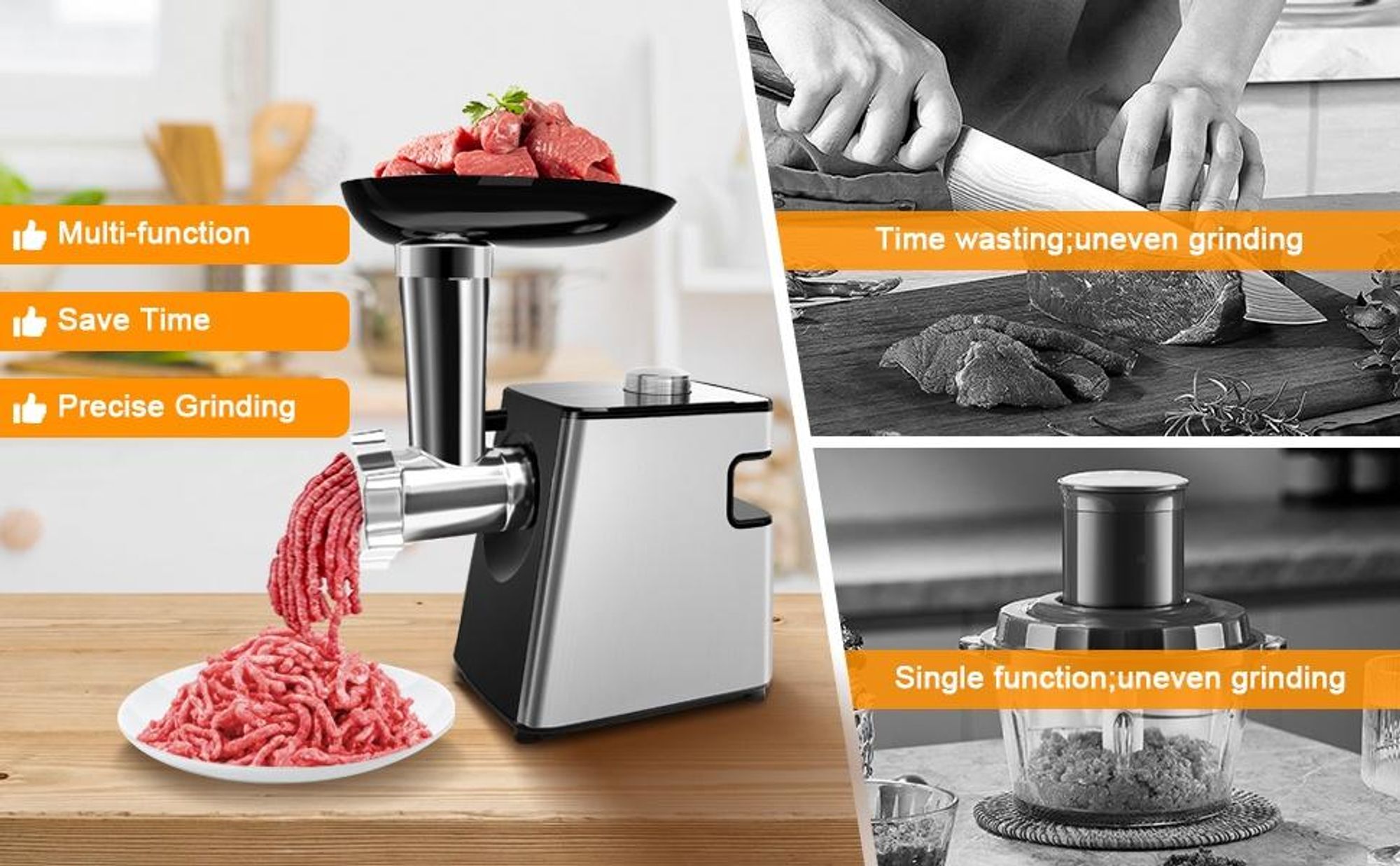 2800W Elektrischer Fleischwolf,Käsereibe, 2 in1 Gemüseschneider mit 5 Scheibenklingen,3 Mahlplatten,Wurstfüller & Kubbe-Kit,für den Heimküchengebrauch