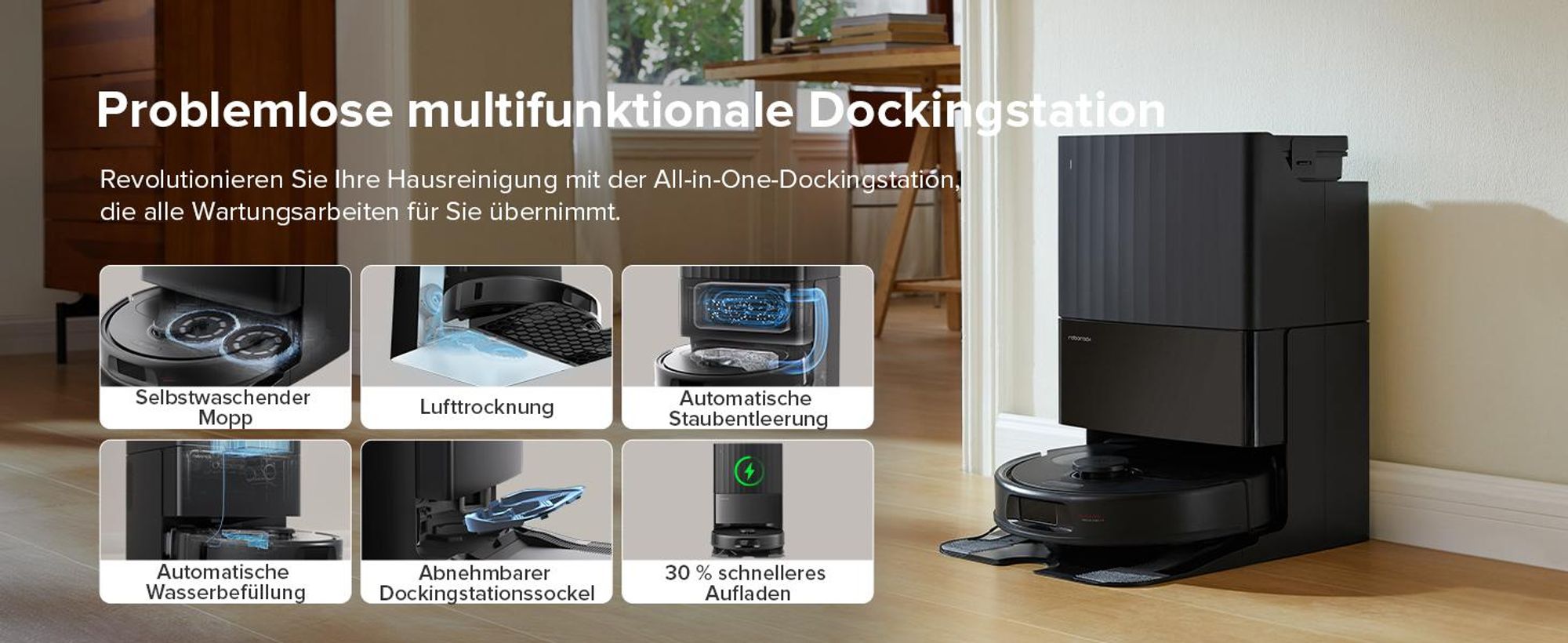 Roborock QV 35A Saugroboter mit Wischfunktion&Hebarem Wischmopp, 8.000pa(Upgrade von Qrevo/Qrevo S/Qrevo plus),Anti-Verfilzungsbürste, All-in-One Dock