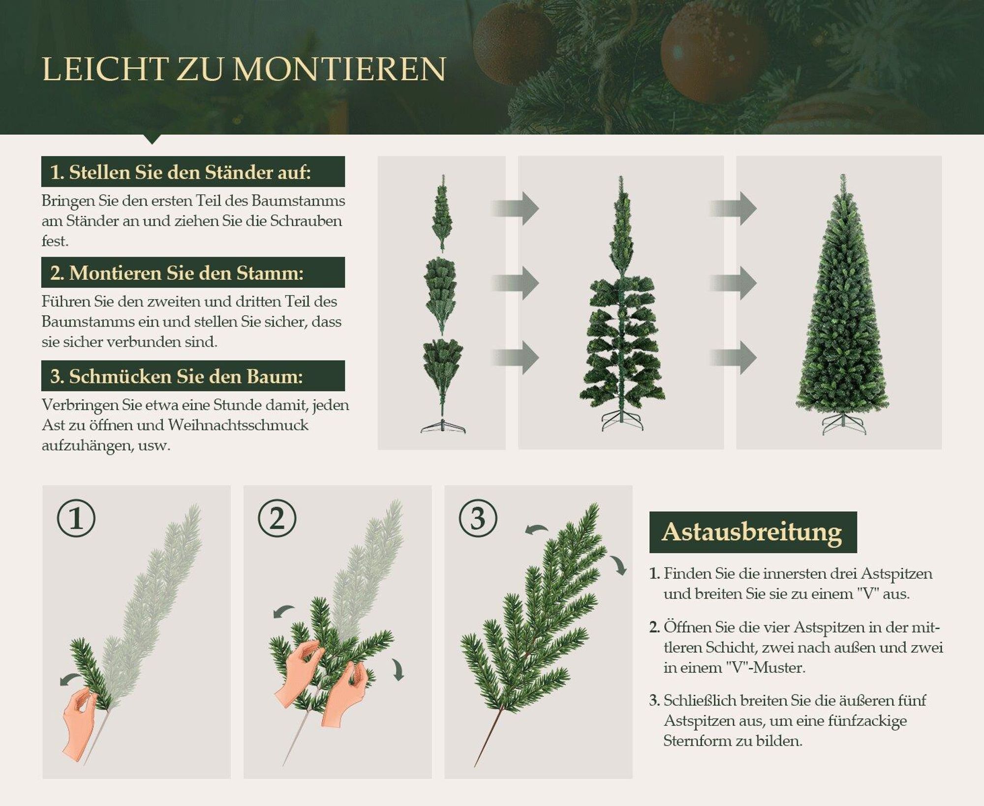 Salcar Bleistift Weihnachtsbaum 180 cm Künstlicher Tannenbaum Schmal Christbaum Slim