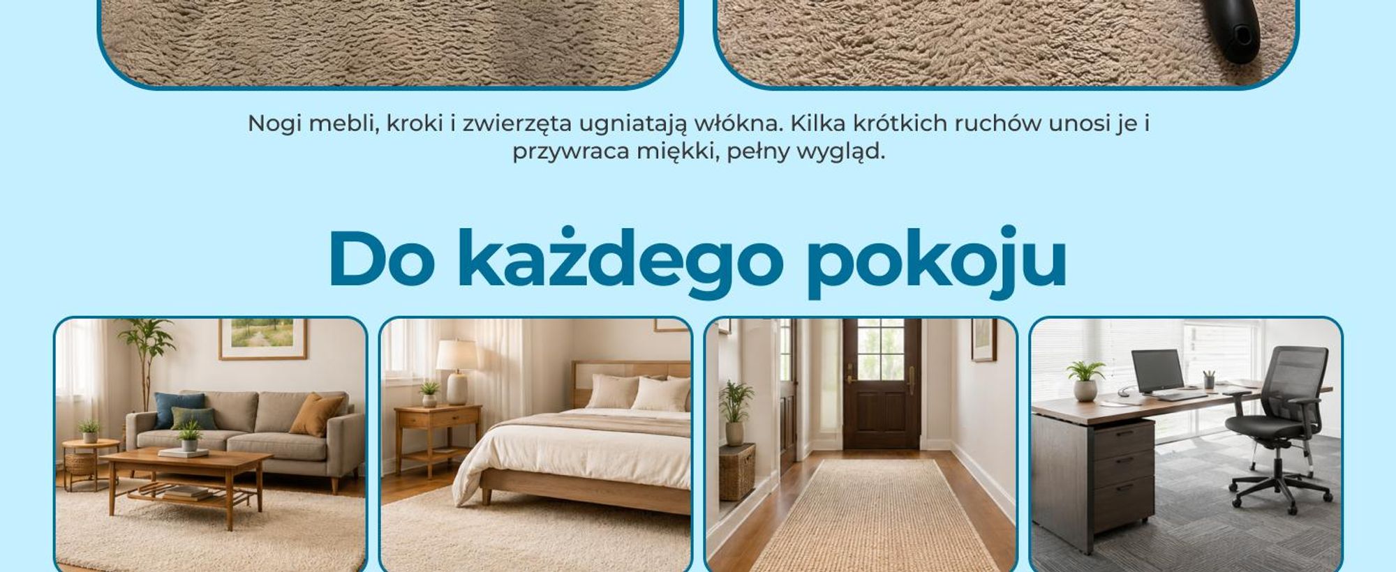 Szczotka do dywanów Glissimo do rozczesywania włókien odpowiednia dla zwierząt domowych do naprawy spłaszczonych dywanów ergonomiczna konstrukcja