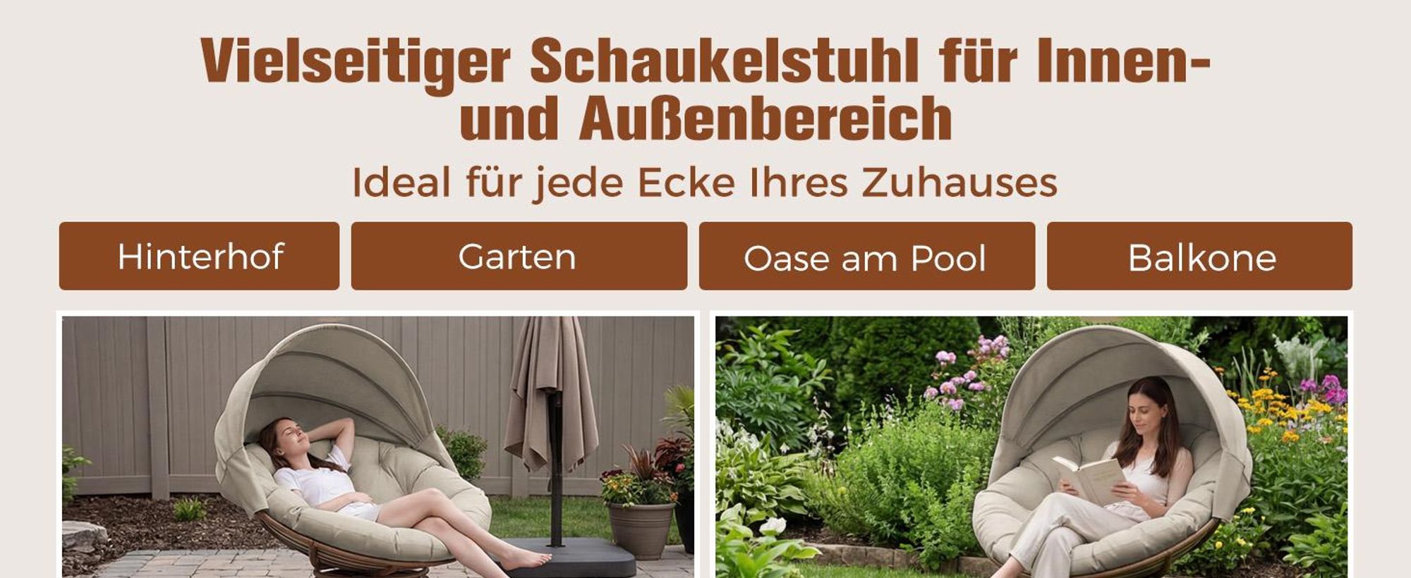 COMHOMA Papasansessel, gemütlicher Drehsessel mit Kissen rund, bequemer Rattansessel, Loungesessel drehbar, runder Relax Korbsessel Rattan, BRAUN
