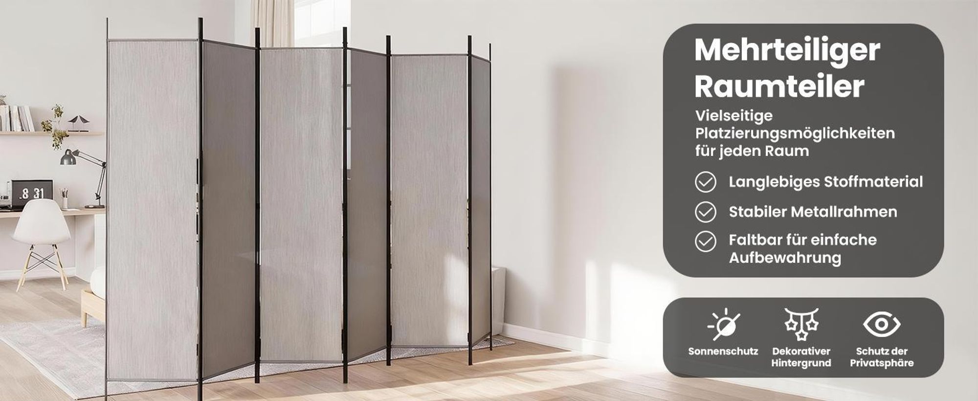 vidaXL 6-tlg. Paravent Anthrazit 300x200 cm Stoff